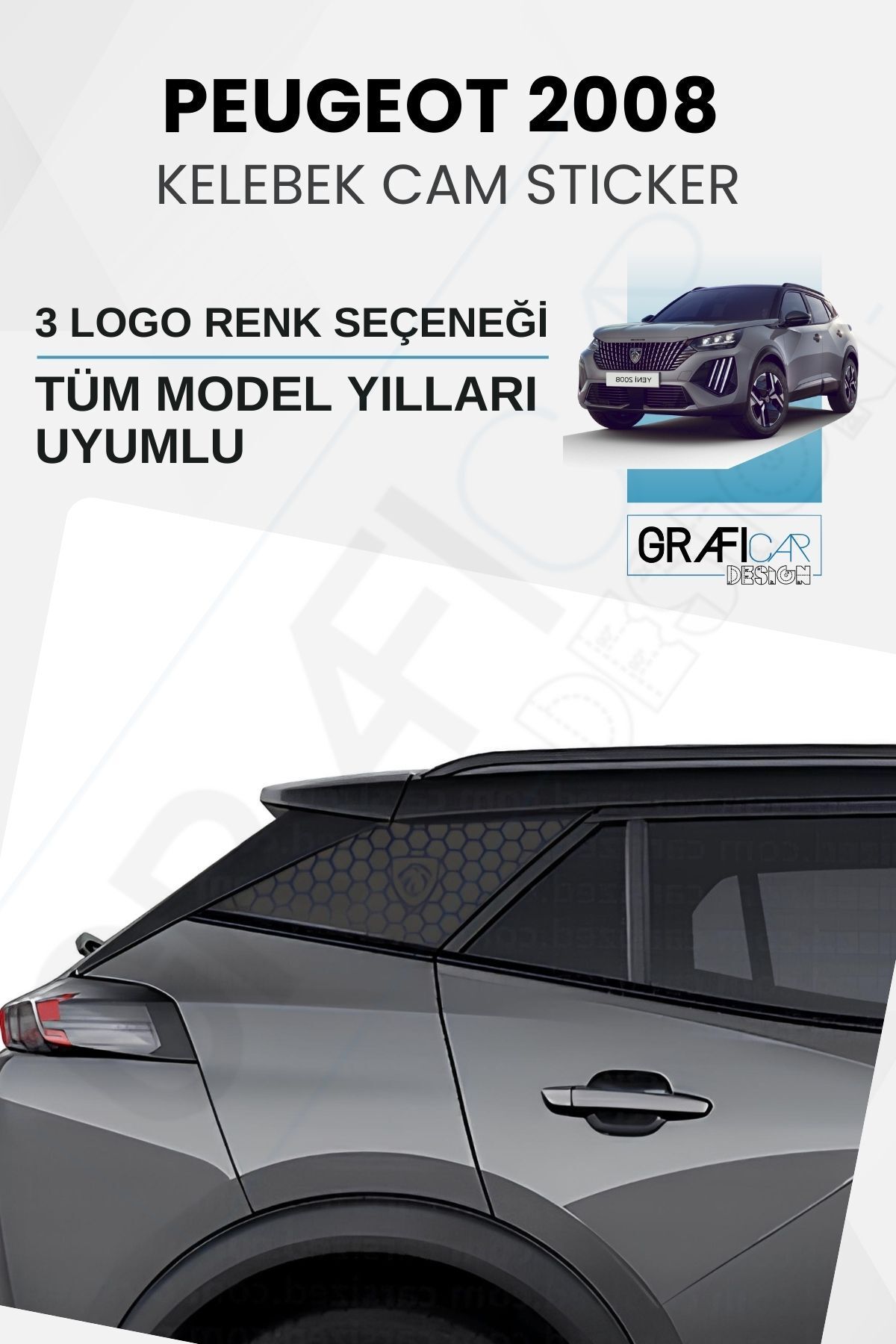 GRAFİCAR Peugeot 2008 Uyumlu Kelebek Cam Sticker Set - ASLAN LOGOLU