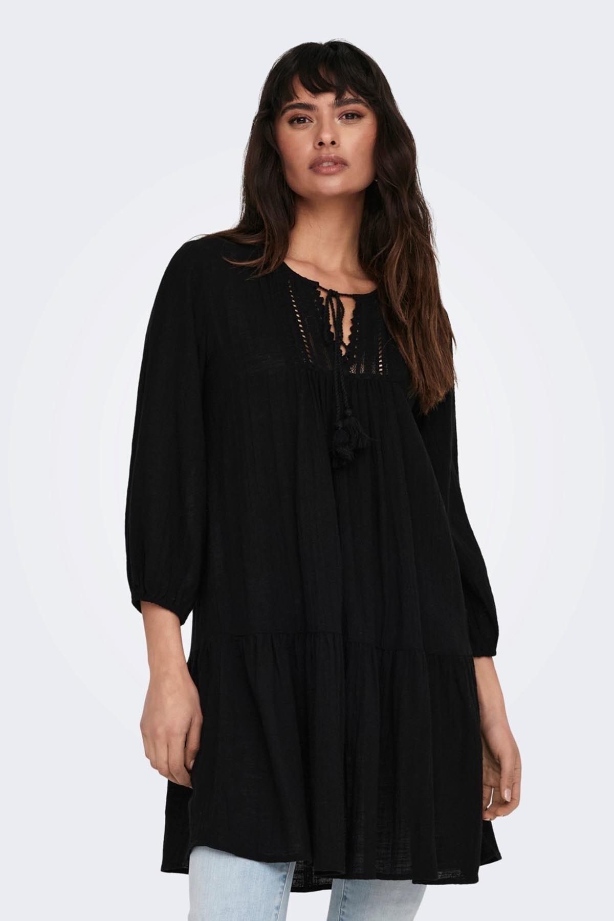 ONLY-Women's Onlvinnie Regular Fit 100% Cotton Mini Dress 15219922 Black 1