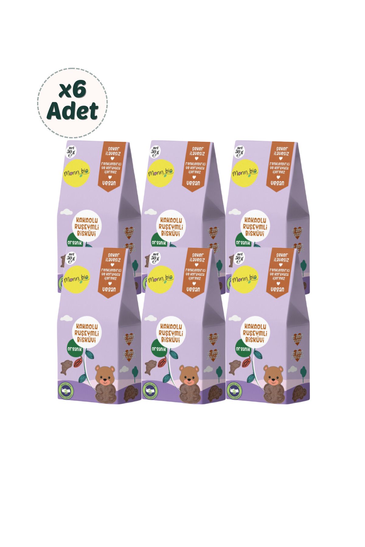 Monn Bio Organik & Vegan Kakaolu Ruşeymli Çocuk Bisküvisi 50 Gr 6'Lı