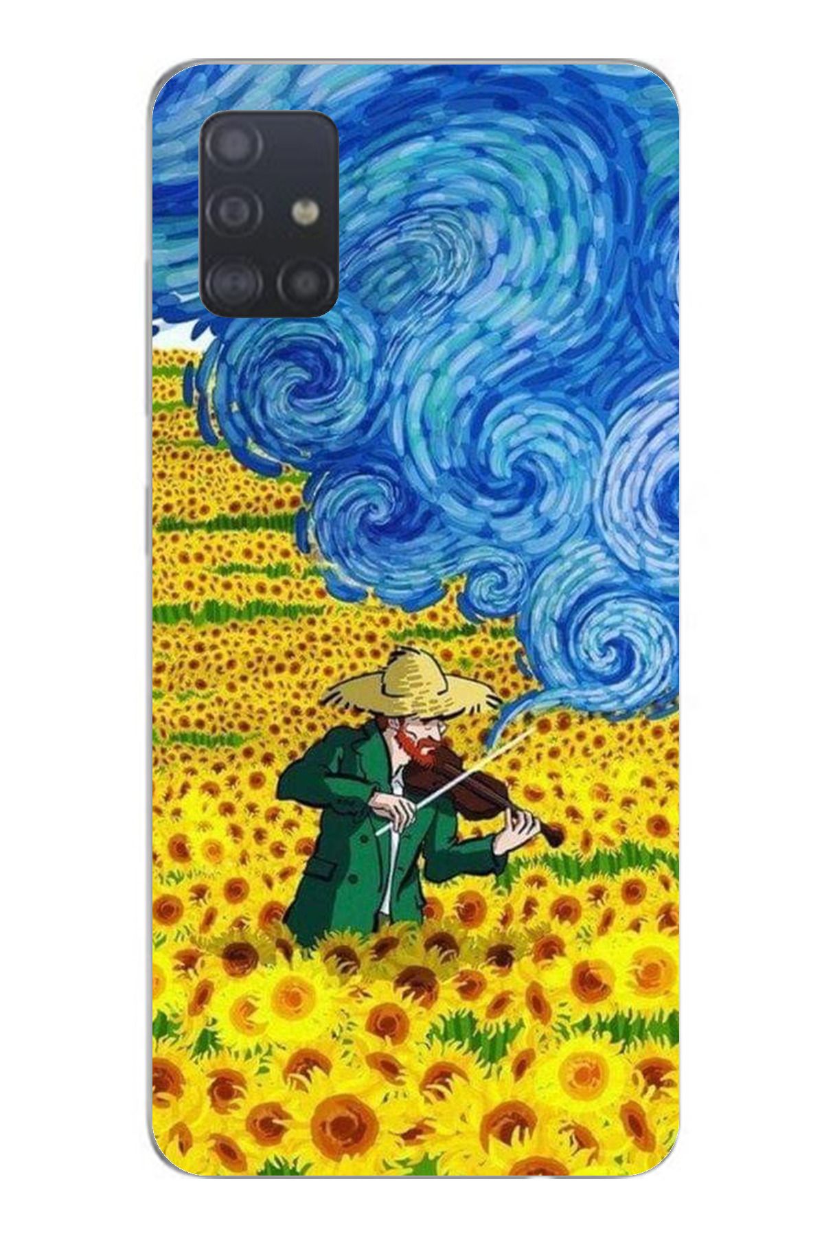 TechTree SAMSUNG Galaxy A51 Uyumlu Van Gogh Keman Şeffaf Silikon Kılıf