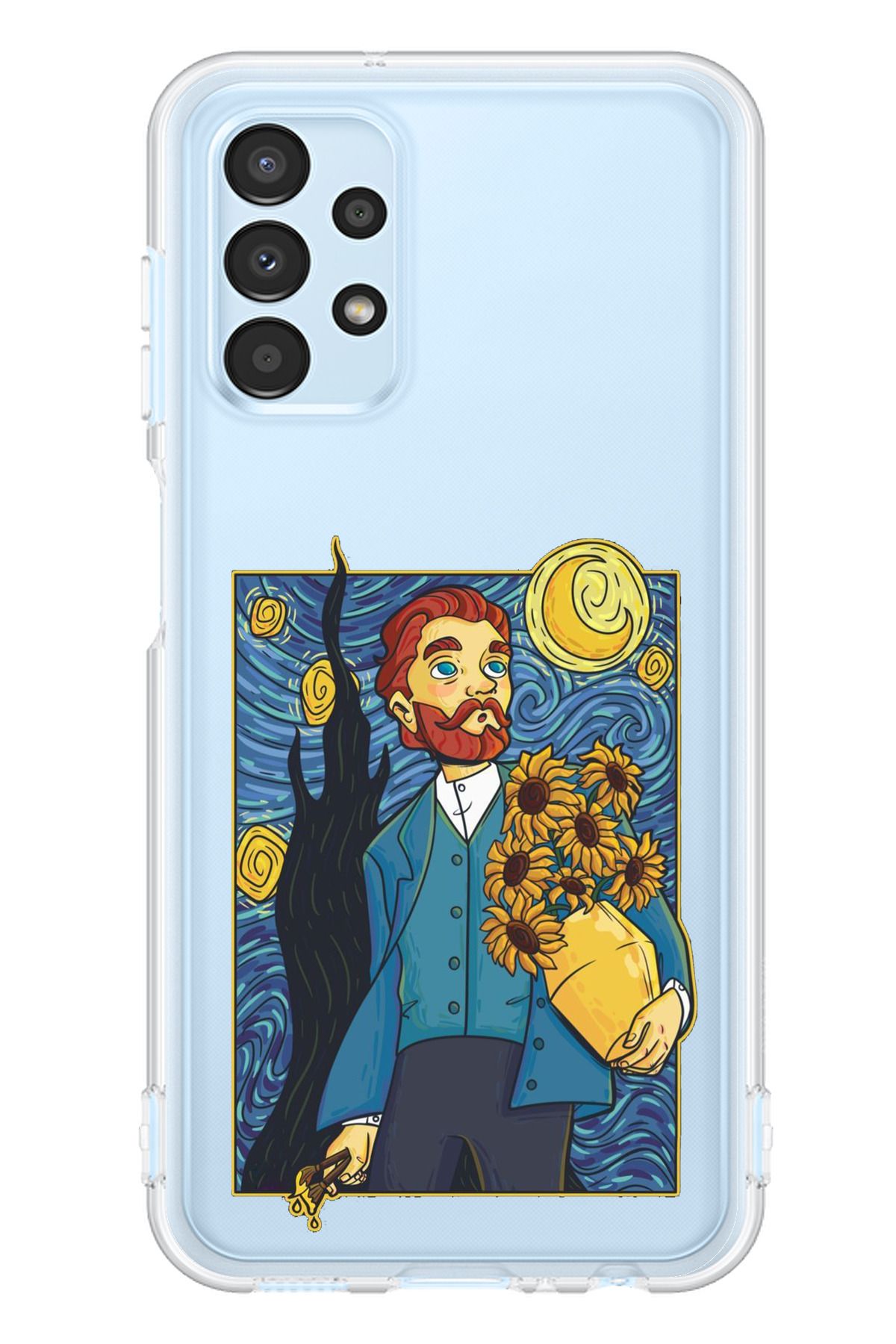 TechTree SAMSUNG Galaxy A13 Uyumlu Van Gogh Portre Tasarımlı Şeffaf Silikon Kılıf