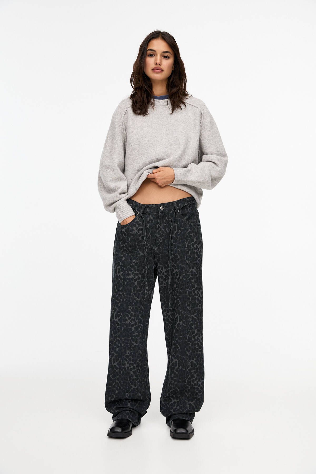 Pull & Bear Leopar desenli baggy jean