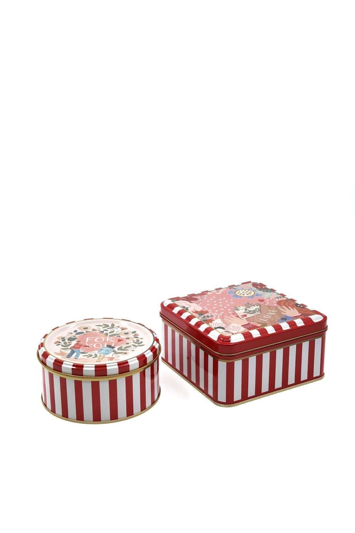 Hesaplı Kasa-Love Patterned Set of 2 Metal Storage Containers, 1.9 Lt + 1.1 Lt 7