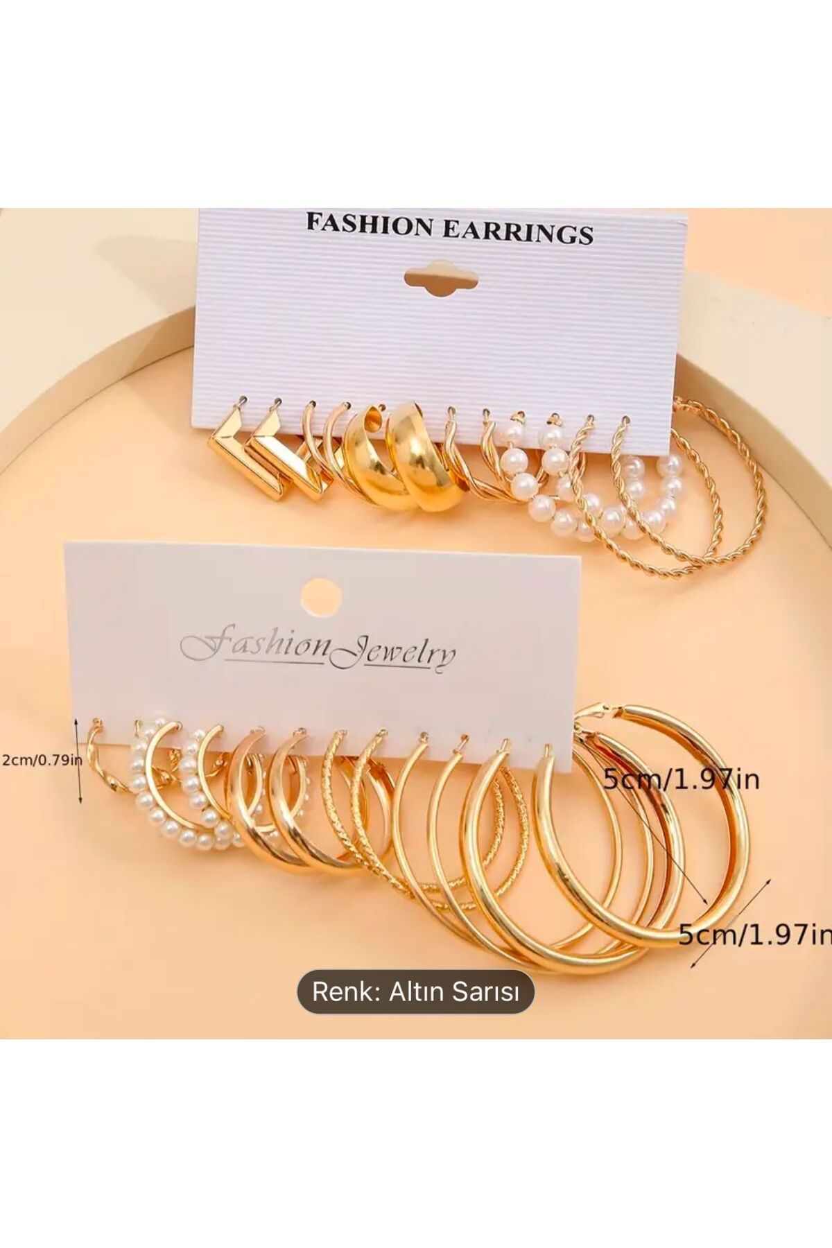 FASHION Kadın küpe ,kolye ,yüzük seti Gold renk