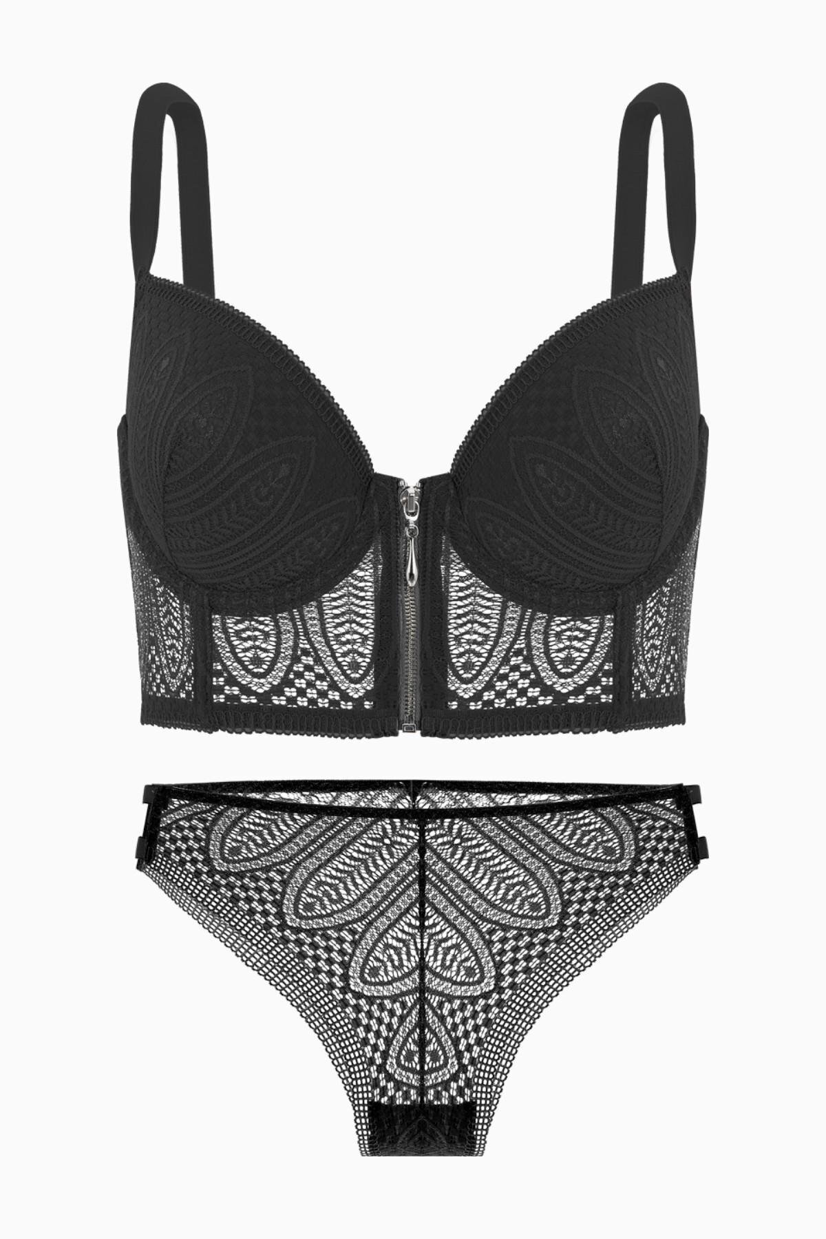 Wonna  Viola Dantelli Büstiyer Sütyen Külot Takım - Dolgusuz - Fashion - 2508 - Siyah