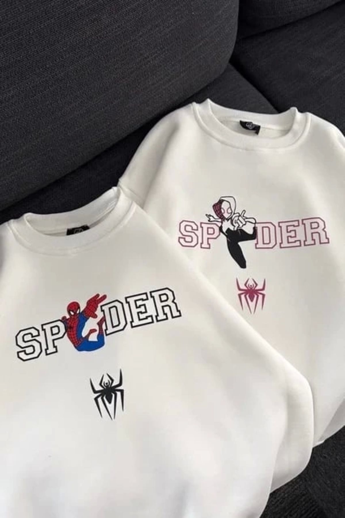 Violon 3 İplik Şardonlu Spider & Gwen Çift Sevgili Sweatshirt