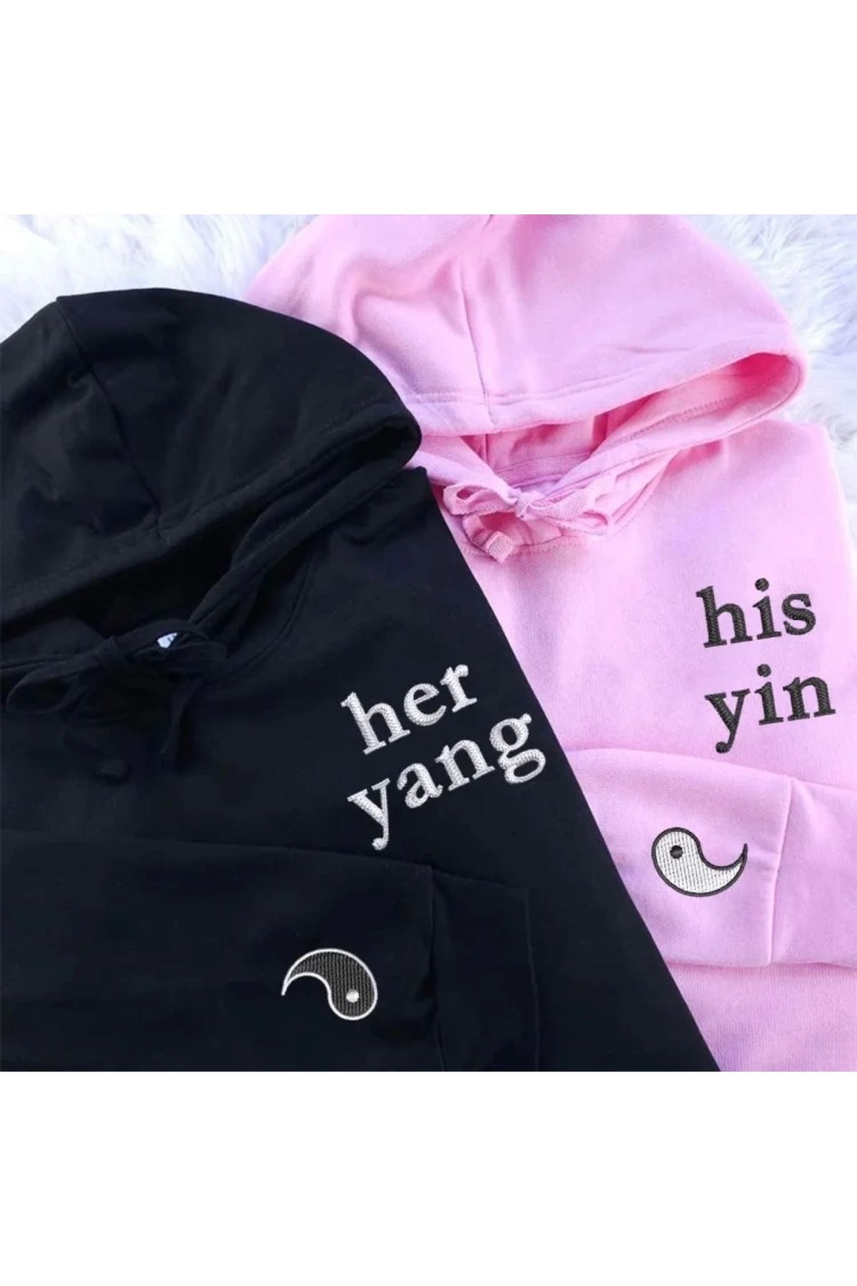 Violon YİN YANG Pembe ve Siyah sevgililer günü sweatshirt