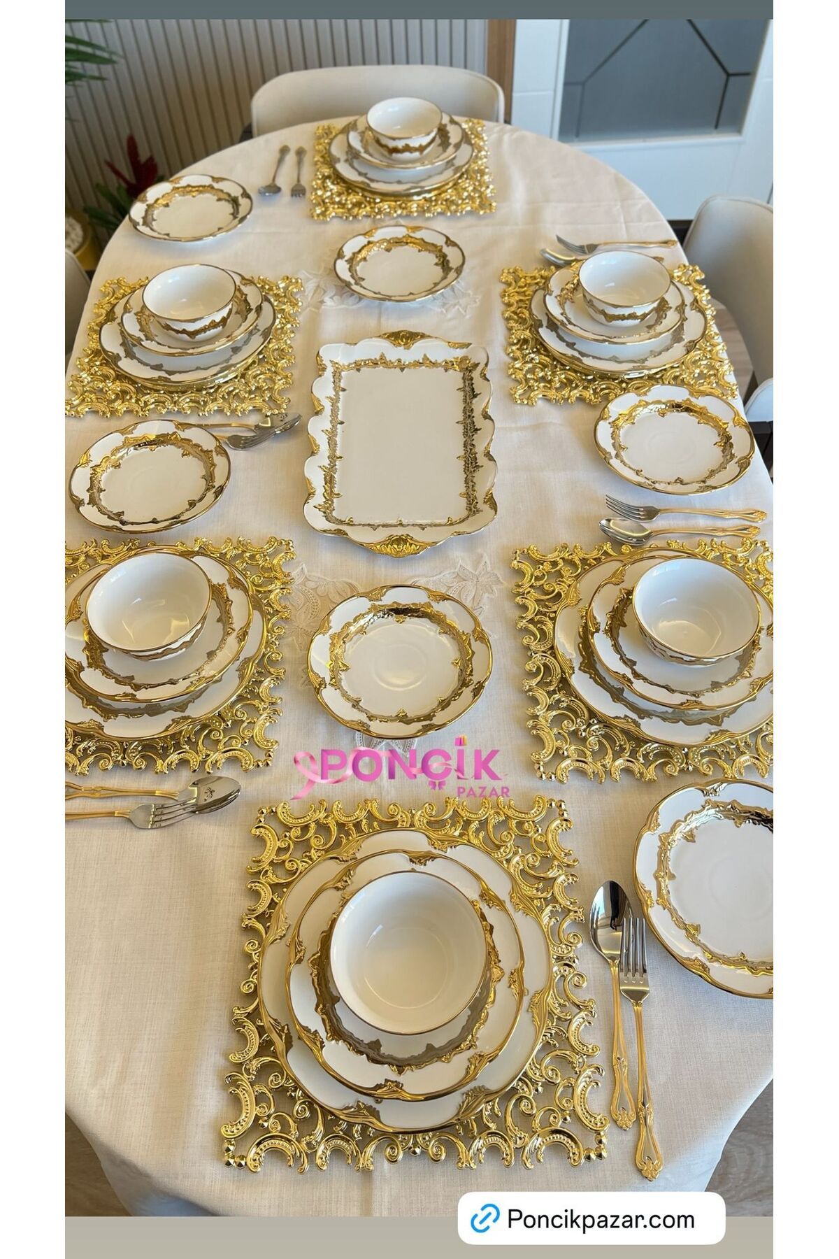 PONCİKPAZAR 24 Parça Gold Yemek Takımı