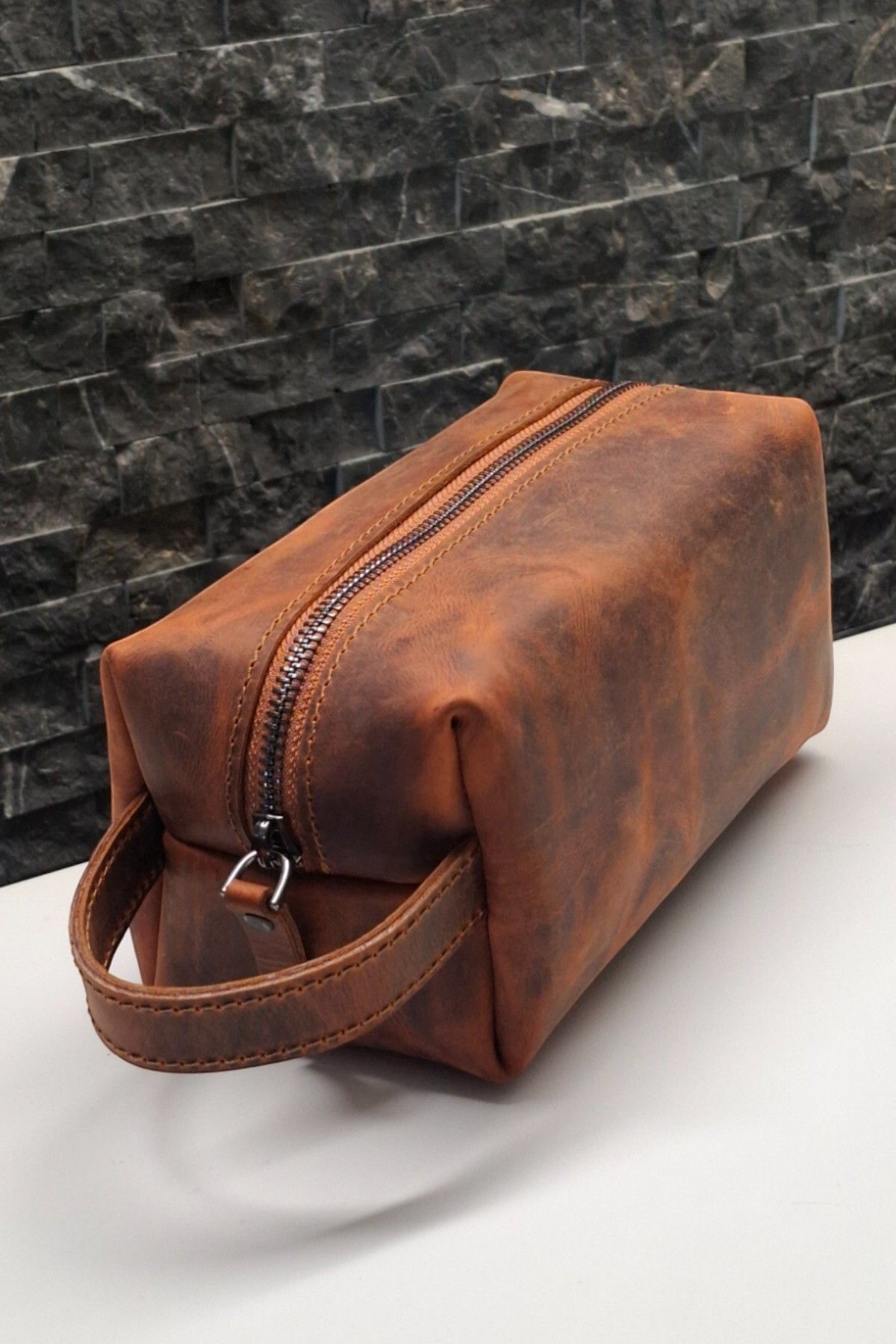 MAT Deri Hakiki Deri Erkek El Çantası Bakım Ve Aksesuar Çantası Dopp Kit 20x11x10 cm