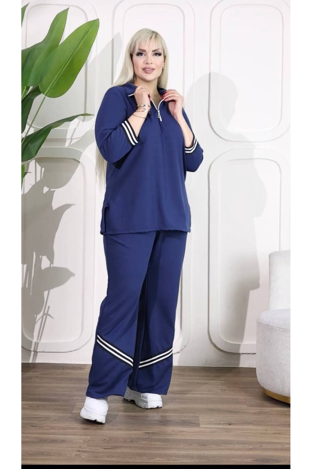 garajmood-Large Size Bottom-Top Set with Black Stripe and Zipper Detail 3
