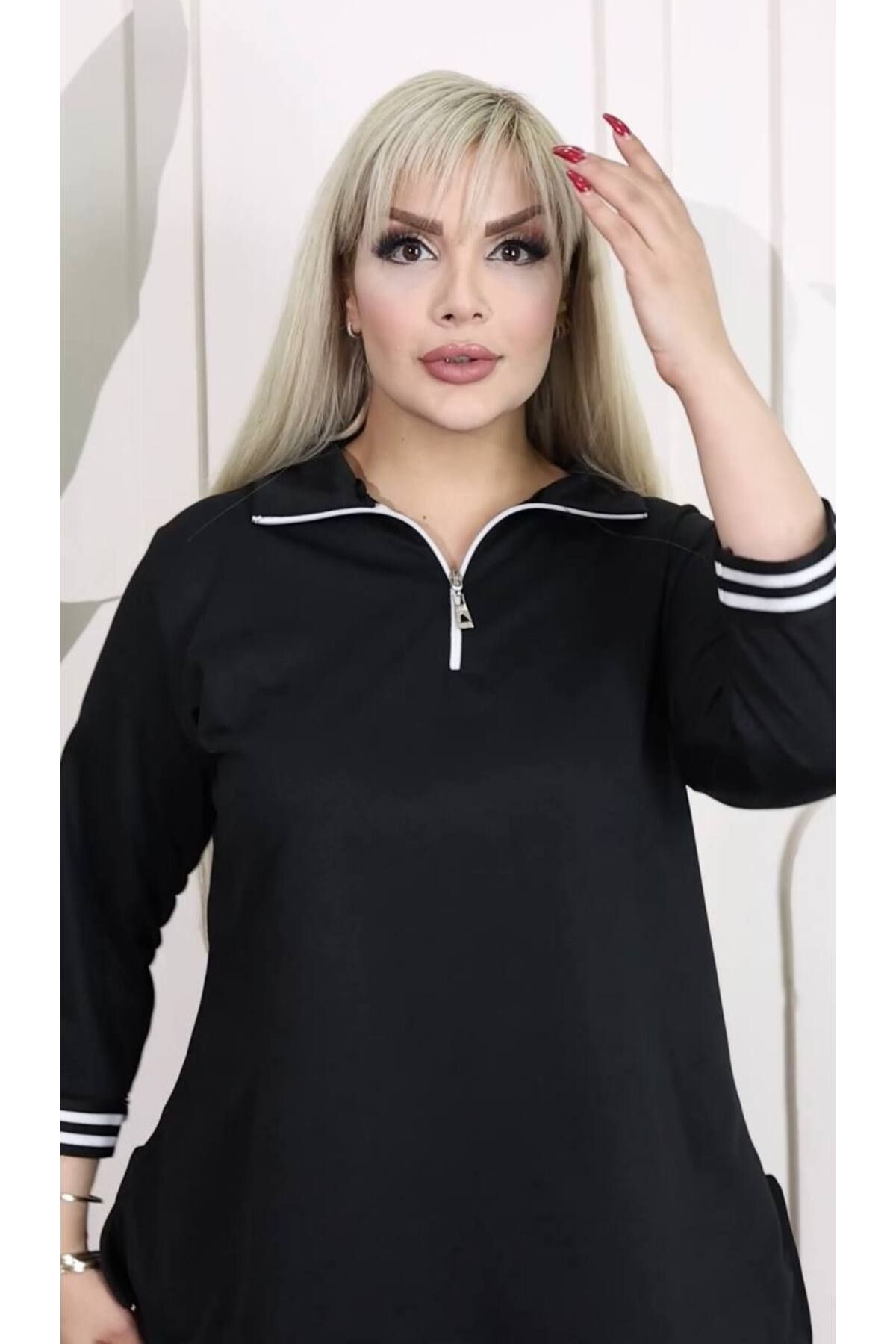 garajmood-Large Size Bottom-Top Set with Black Stripe and Zipper Detail 3