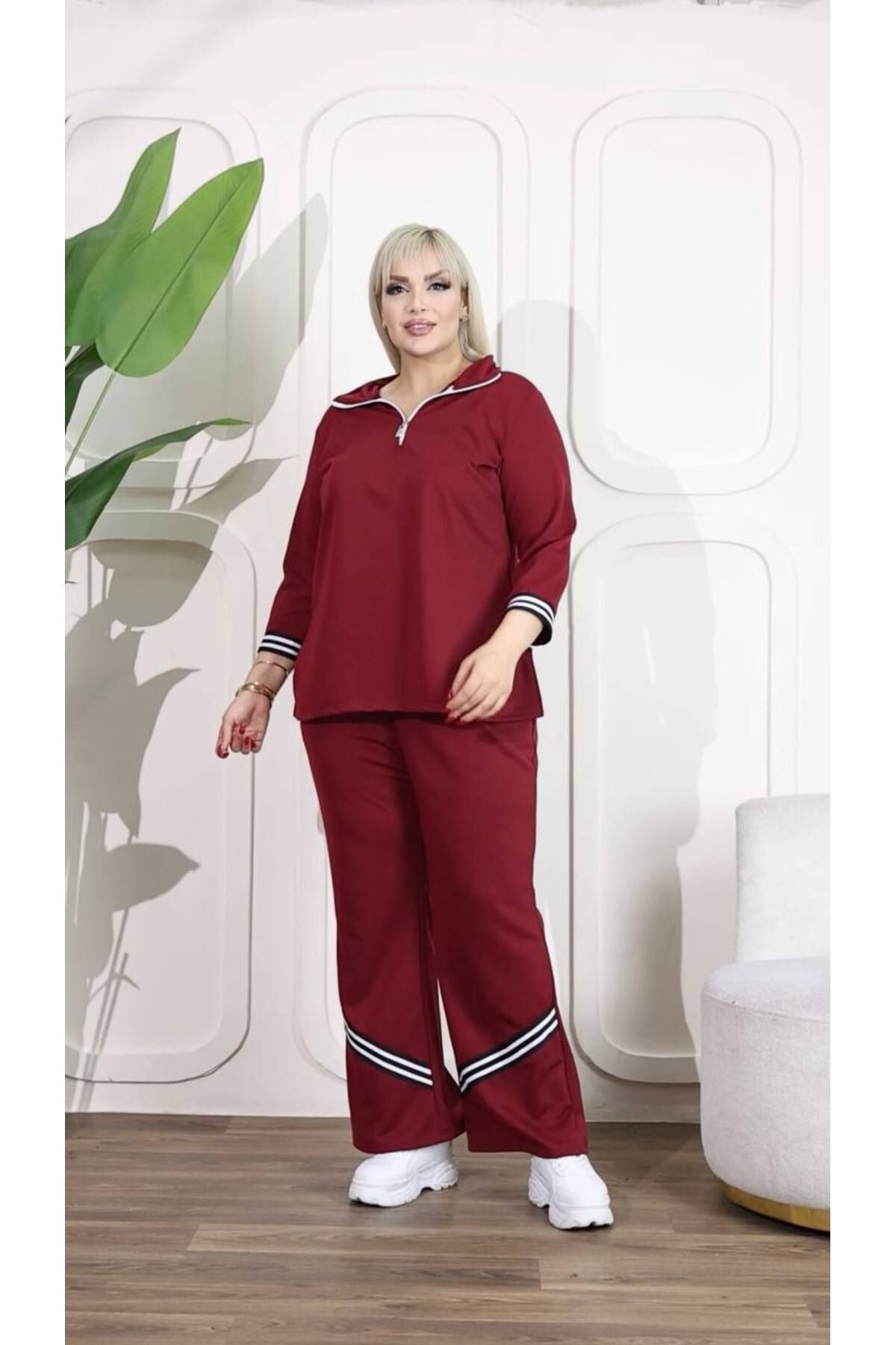 garajmood-Large Size Bottom-Top Set with Black Stripe and Zipper Detail 3