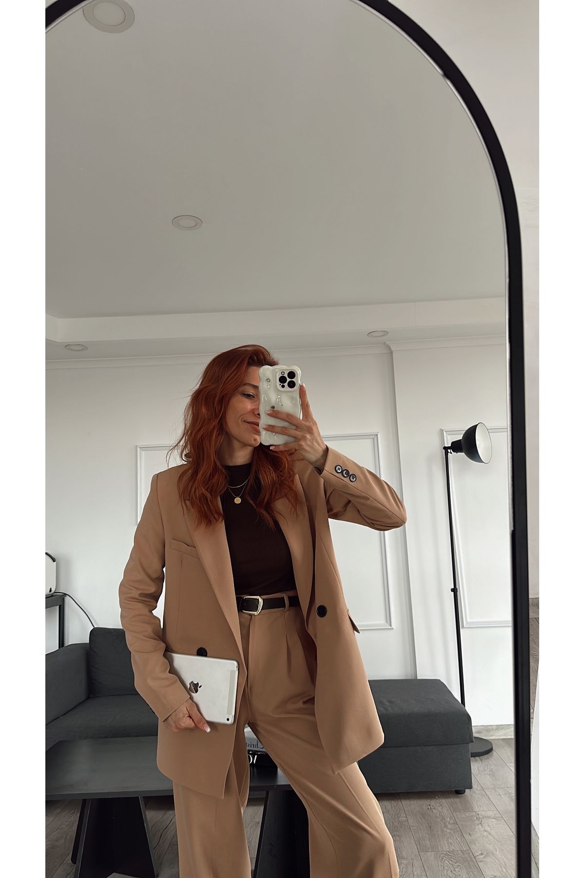 bonnline Nude pile detay palazzo oversize ceket takım elbise