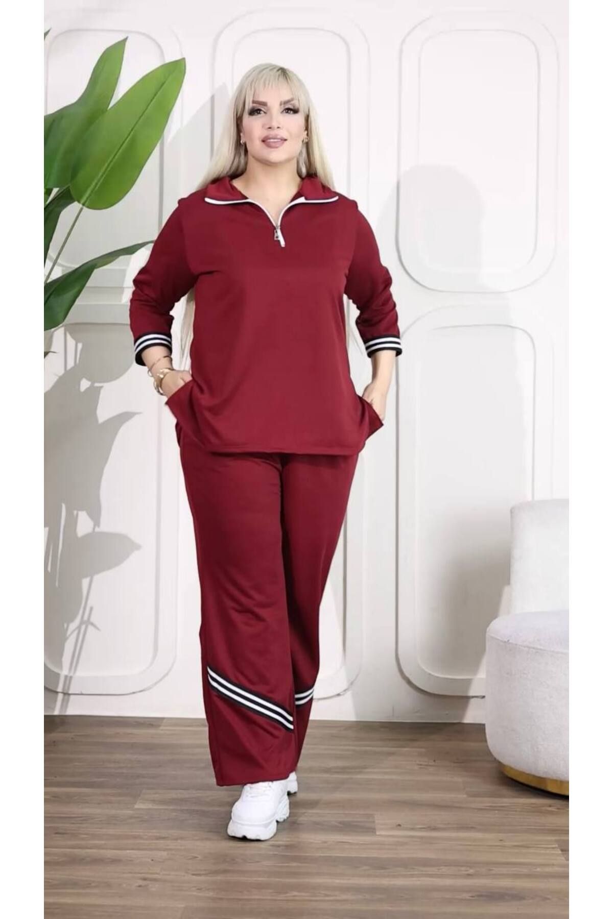 garajmood-Large Size Bottom-Top Set with Black Stripe and Zipper Detail 2