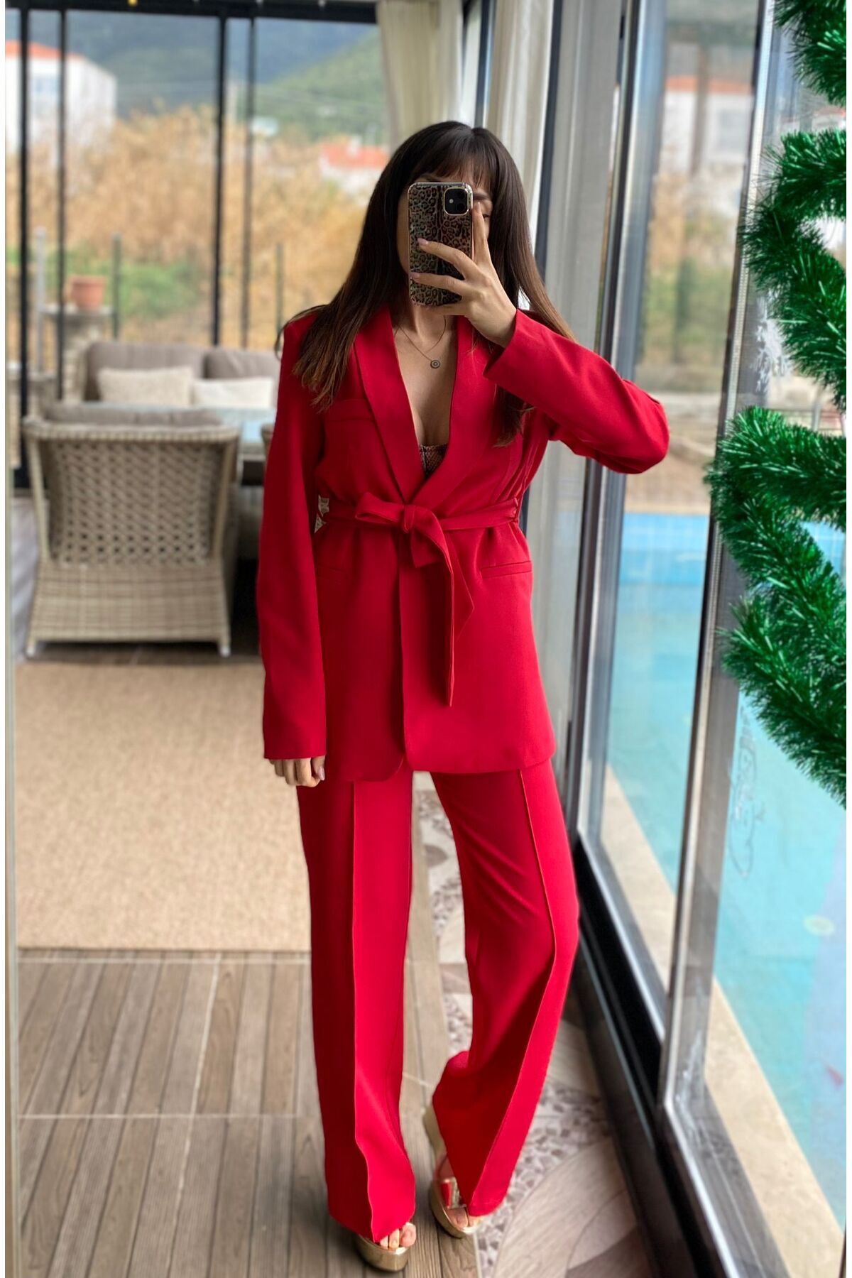Ensemble Blazer et Pantalon Femme avec Double Ceinture - Görsel 4