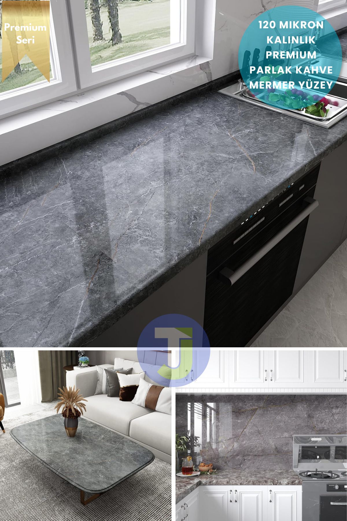 Technojet-Self-Adhesive Marble Pattern Foil Kitchen Bathroom Countertop Wall Covering 60Cmx500Cm 3