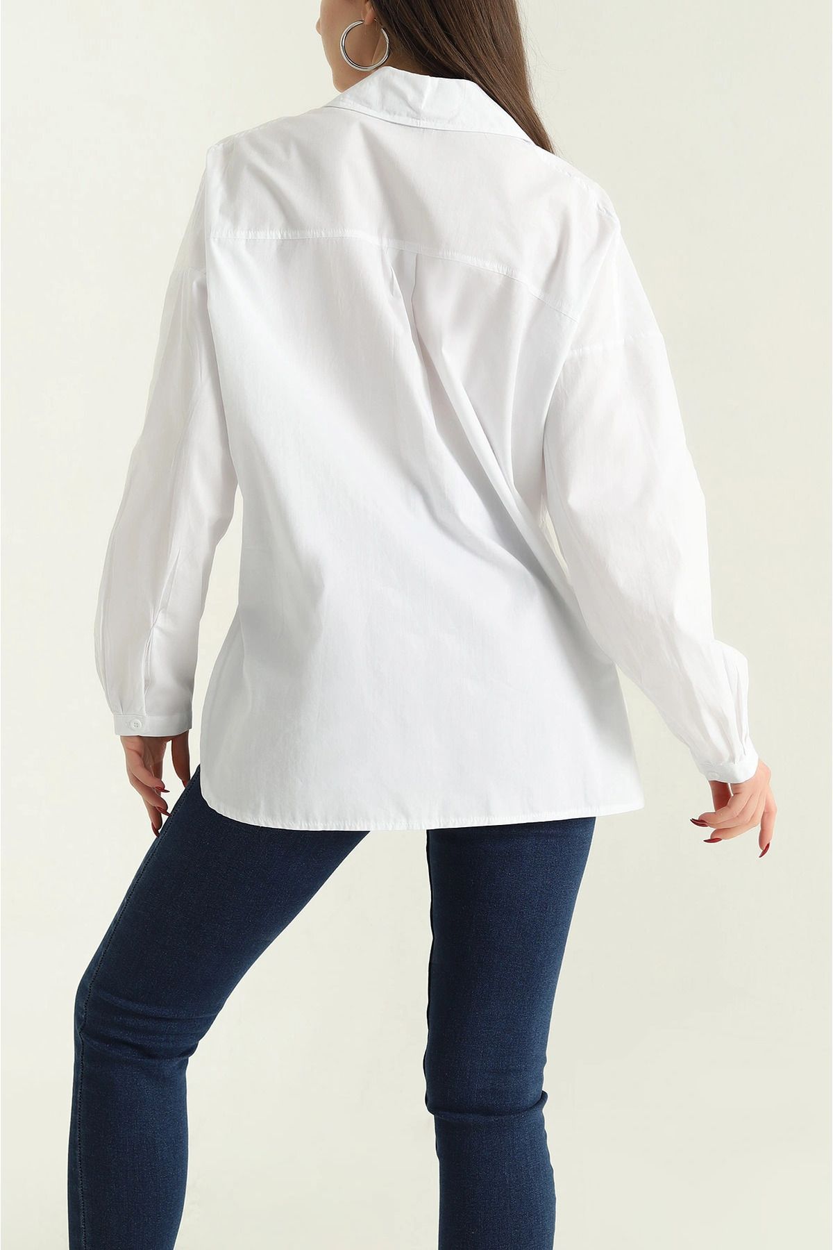 vuvutasarım-New Season White Side Button Poplin Tericotone Shirt 4