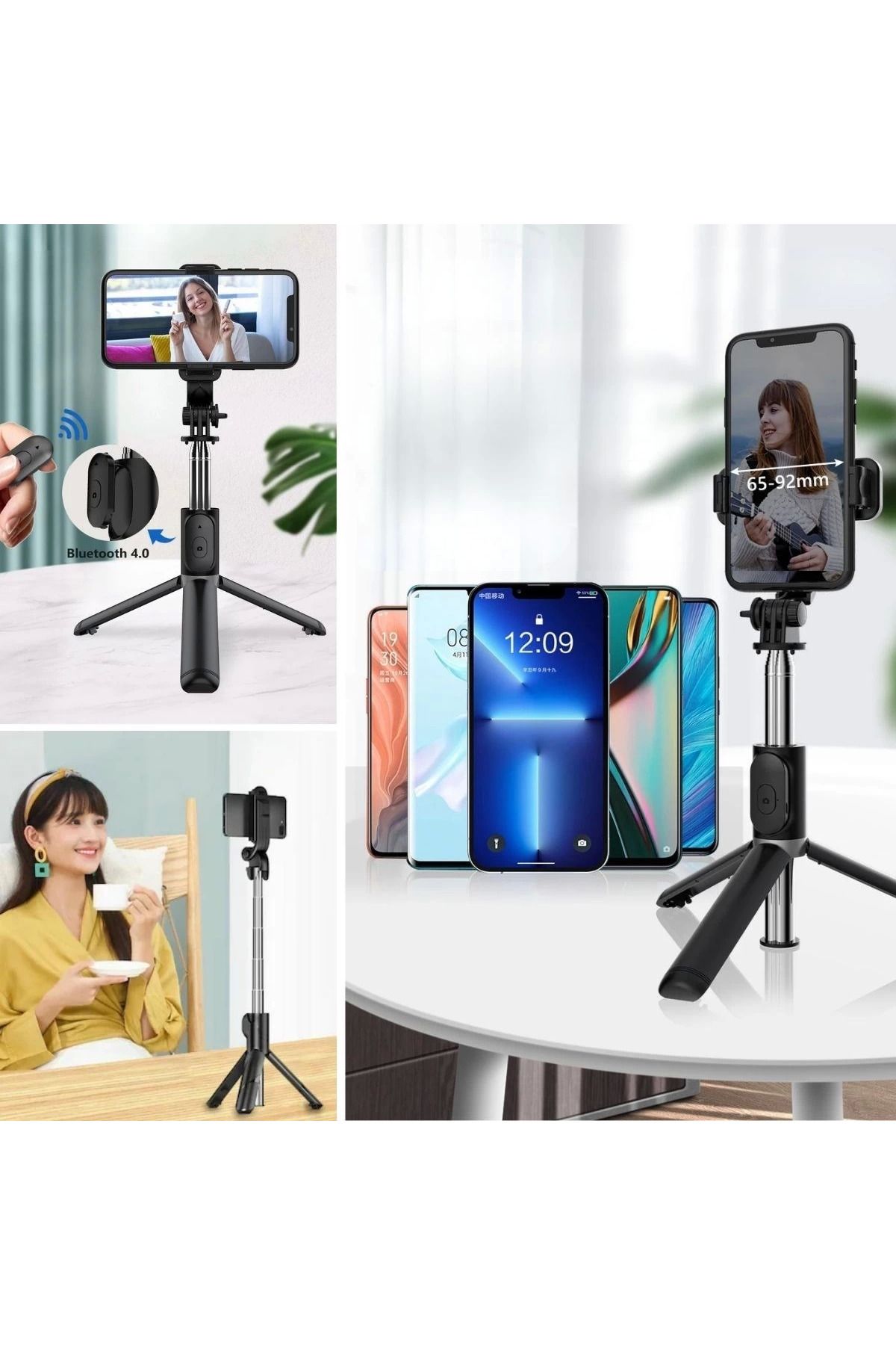 Easy Tedarik Masaüstü Tripod Olabilen Telefon Tutuculu Kablosuz Kumandalı Selfie Çubuğu