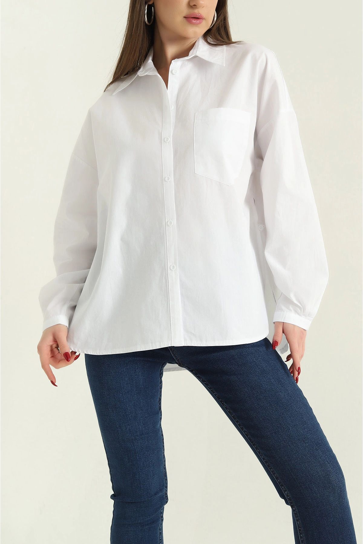 vuvutasarım-New Season White Side Button Poplin Tericotone Shirt 3