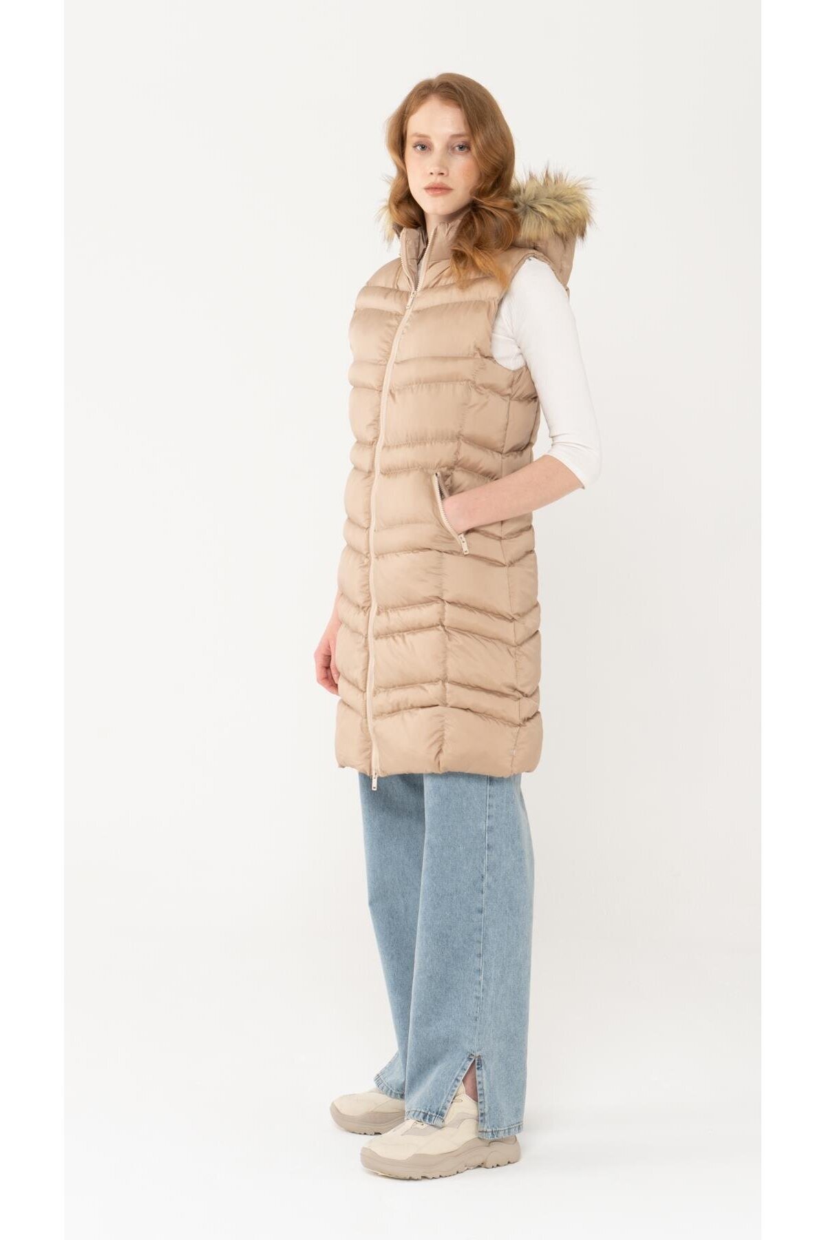 Olcay-Vestă gonflabilă cu glugă detașabilă cu blană Stone 8192 3