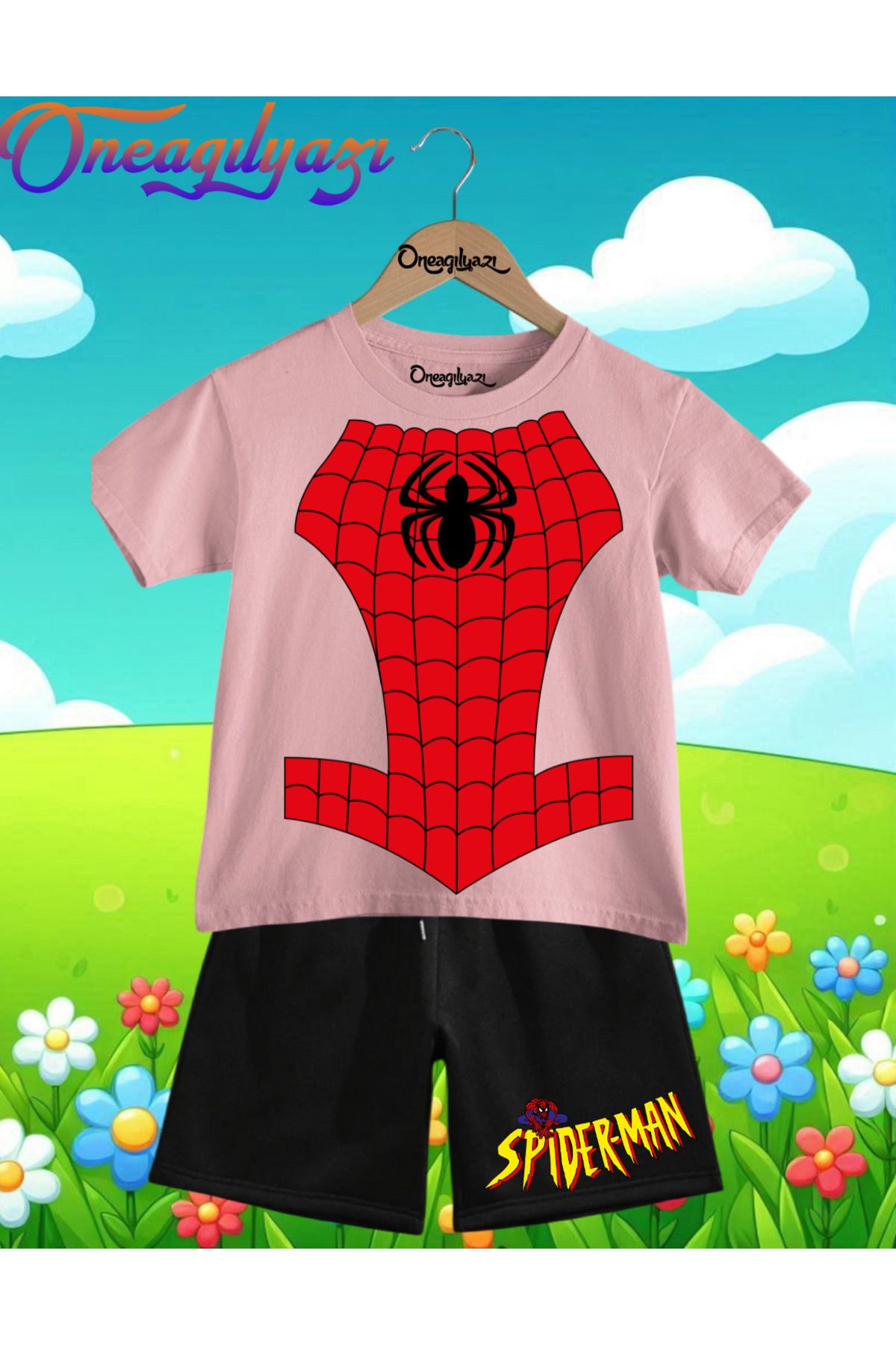 oneagılyazı-Spiderman Printed Children's Oversize T-Shirt and Shorts Set 1