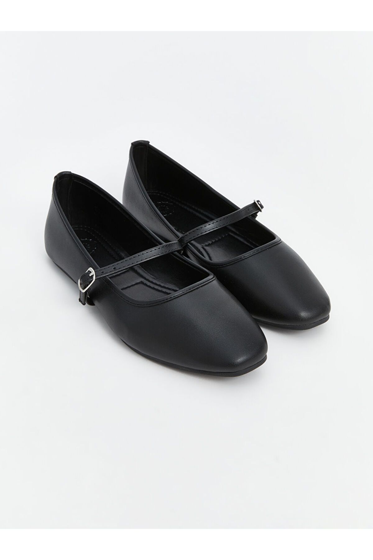 LC Waikiki-Lcw Steps Black Leather Look Women's Ballerina Shoes 1