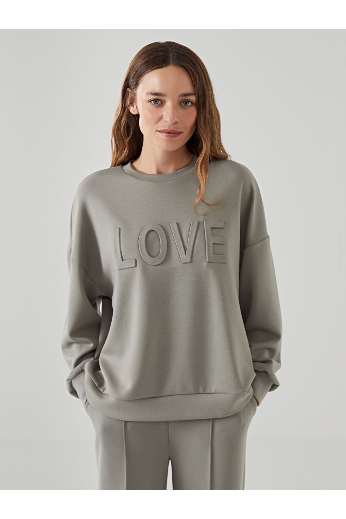 LC Waikiki Bisiklet Yaka Baskılı Kadın Sweatshirt