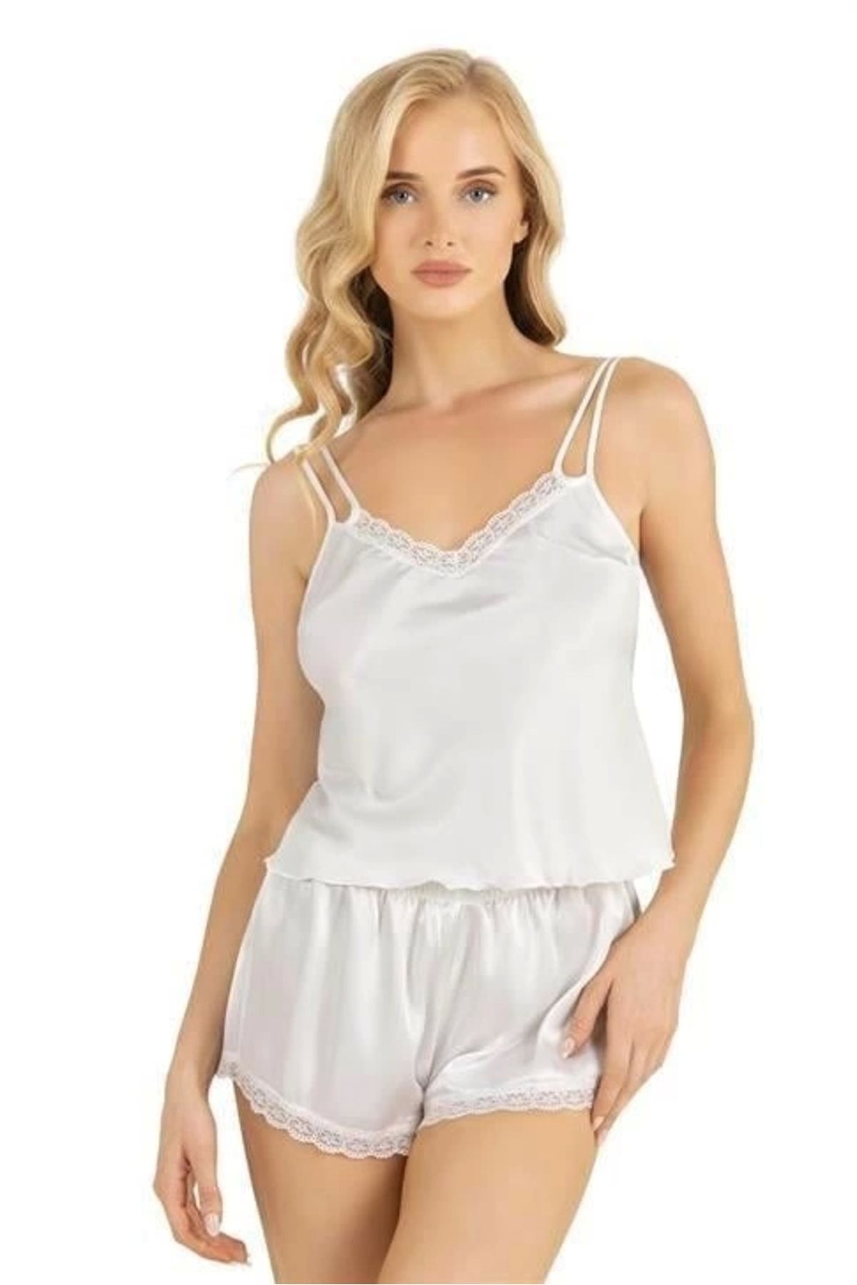 Nemere Ekru Saten Şort Takımı 9210
