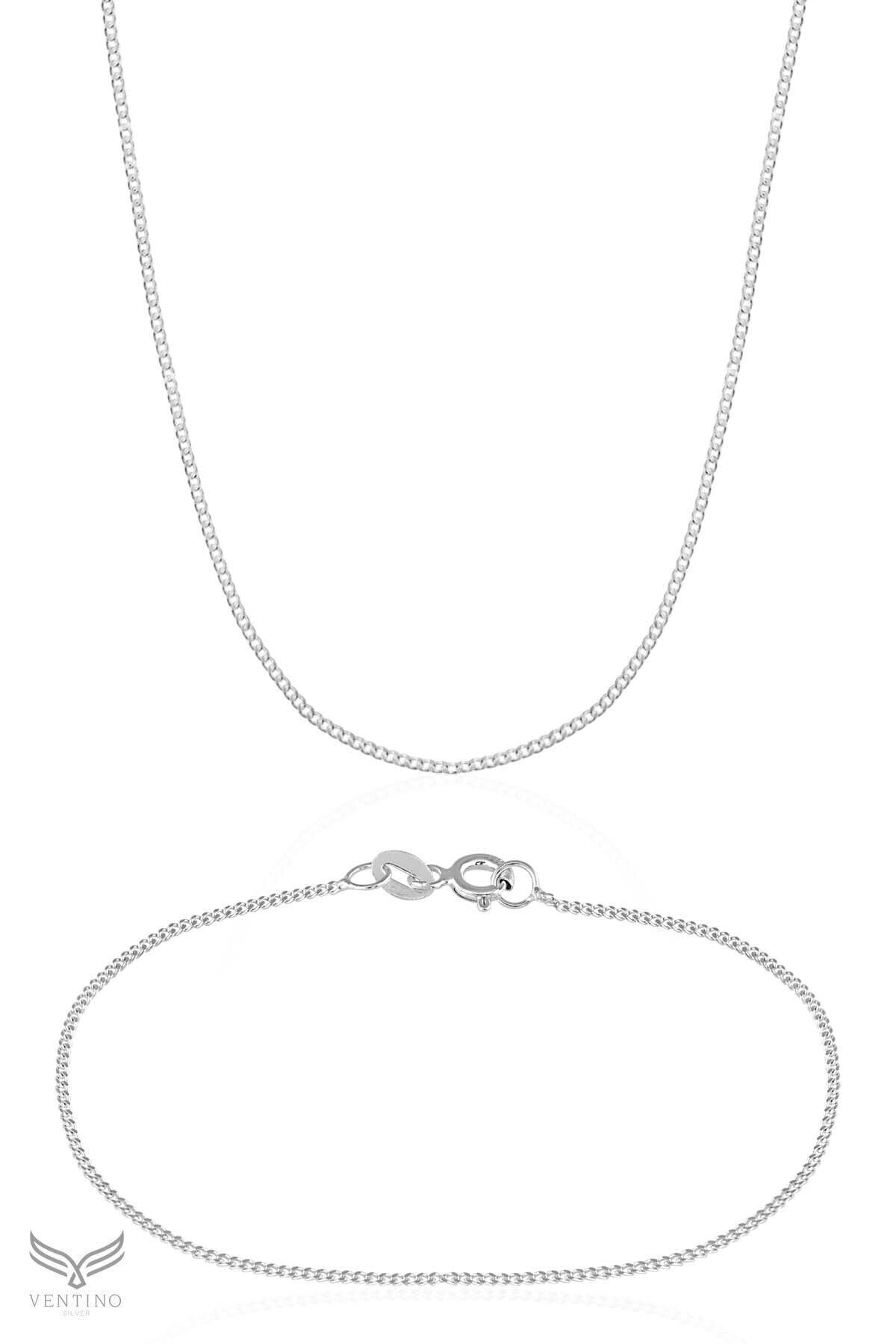 Ventino Silver 2mm Gurmet 925 Ayar Gümüş Erkek Zincir Kolye Bileklik Set Ves-8505 görsel 6