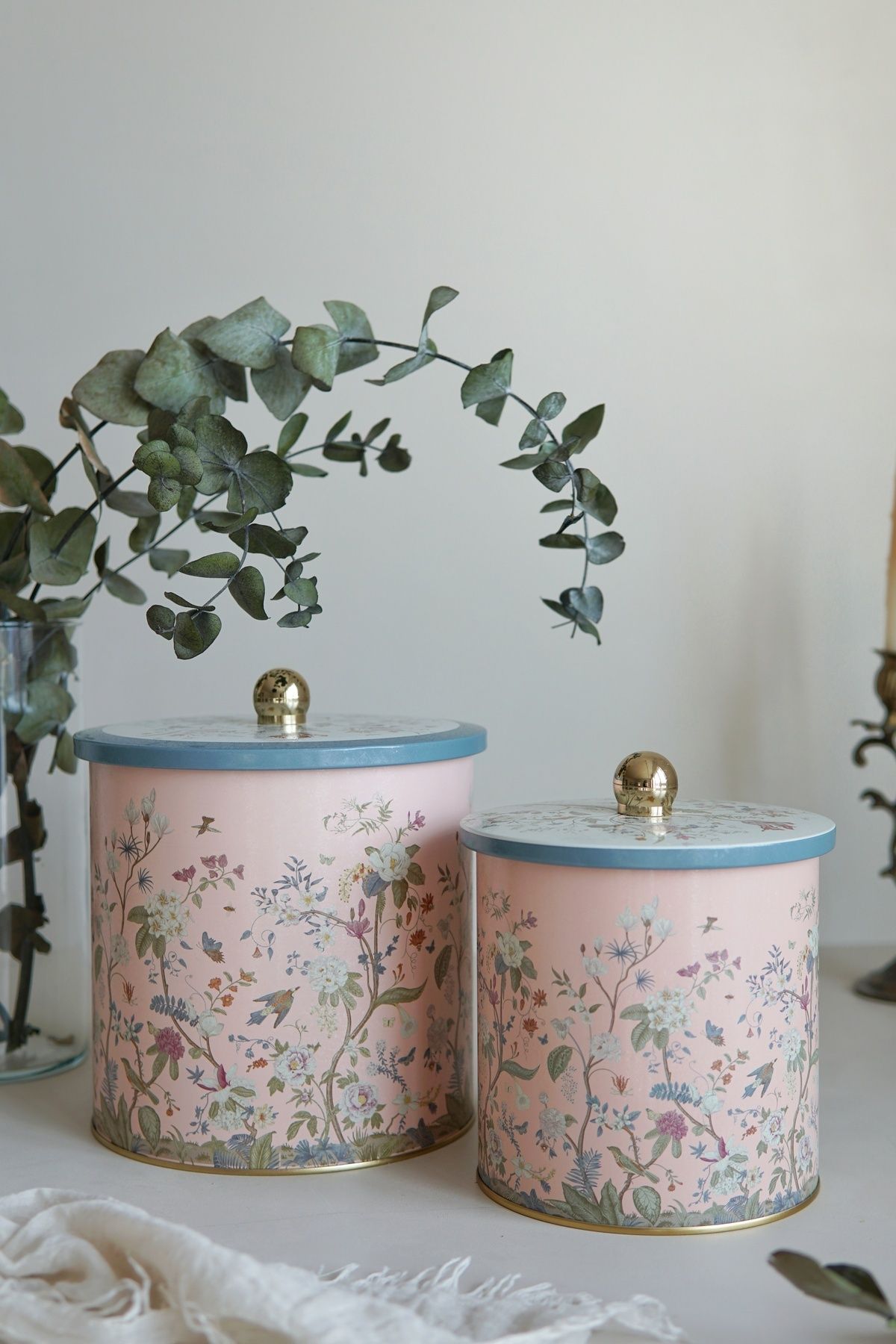 EVLE-Set of 2 Botanica Patterned Metal Storage Containers - 2.1 Liter/4.1 Liter Erb48U2 2