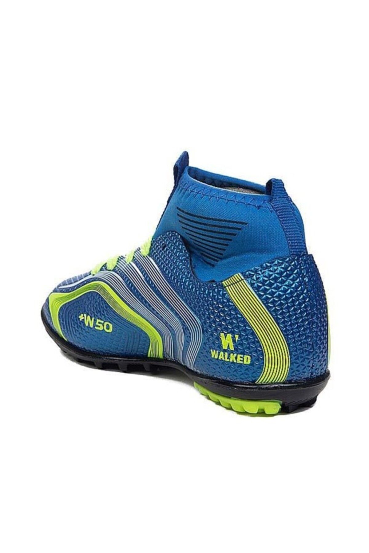 Walked-Blue Yellow Astroturf Football Boots - 435-25 with Socks, Size 36-39 3