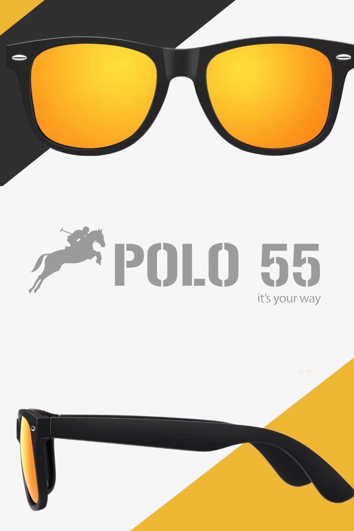 polo55.sport.1855-Xed Mirror Lens Black Wayfarer Men's Sunglasses 2