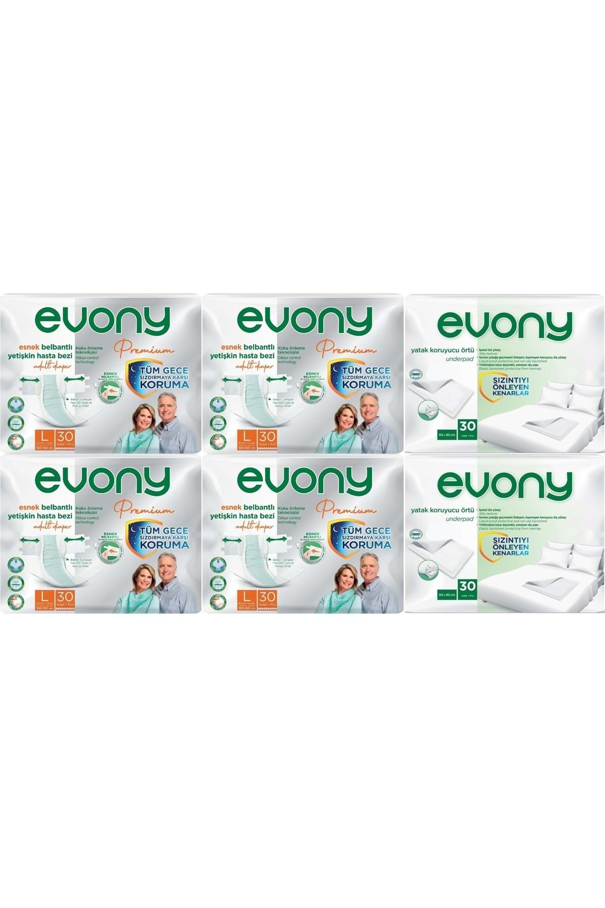 Evony Premium Hasta Bezi Yetişkin Bel Bantlı Tekstil Yüzey Büyük 120 Adet+Yatak Koruyucu Örtü 60 Ad