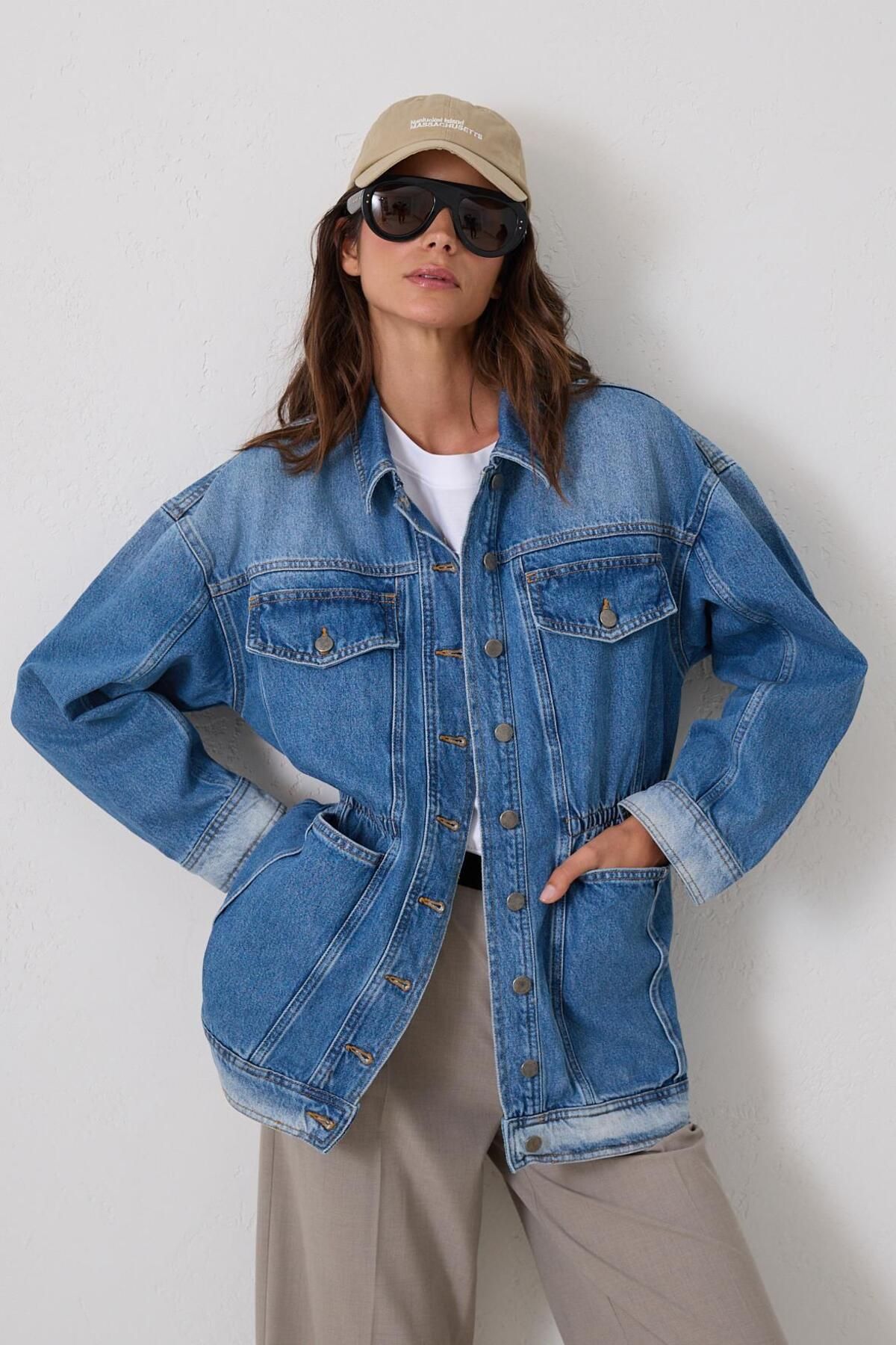 Setre-Blue Jeans Jacket with Drawstring Waist and Seated Pocket Detail 4