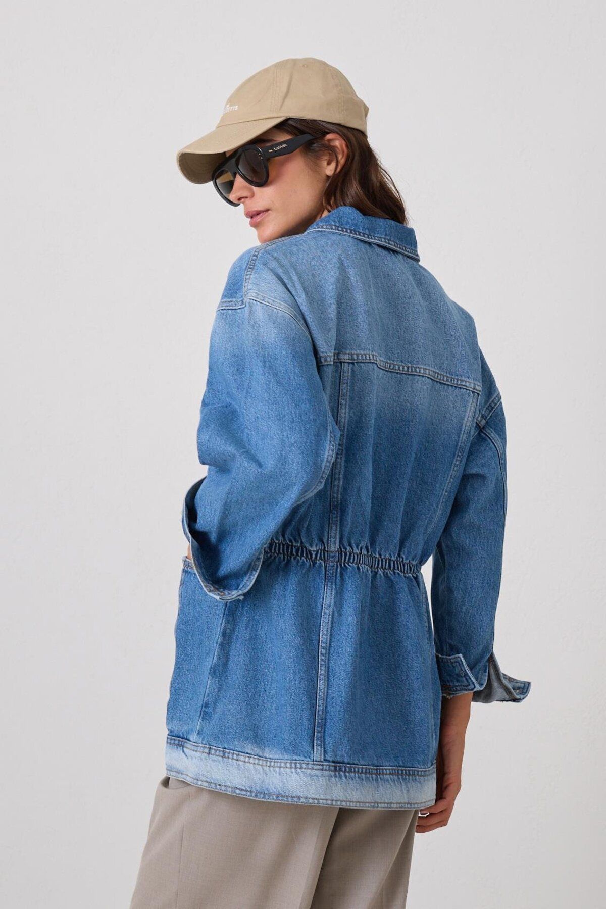 Setre-Blue Jeans Jacket with Drawstring Waist and Seated Pocket Detail 5