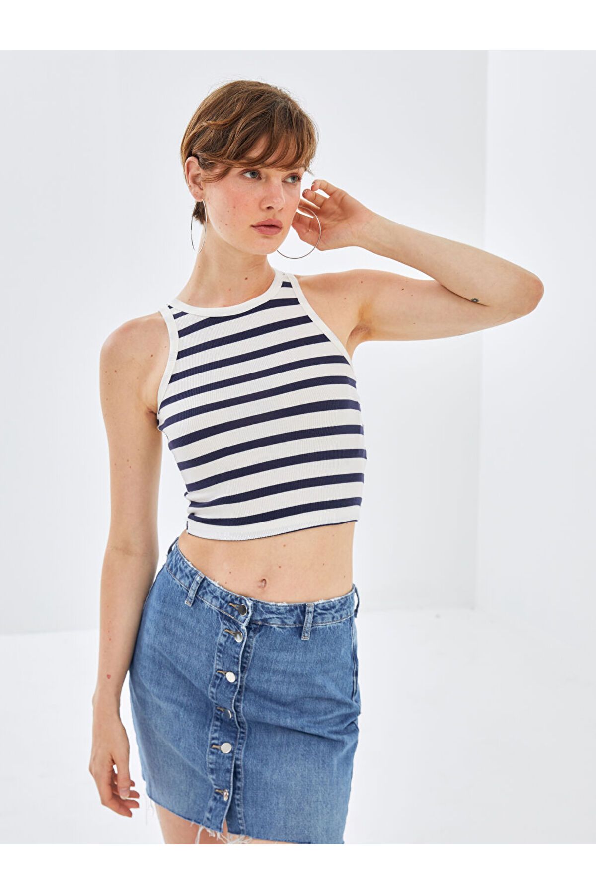 LC Waikiki BLAİS Halter Yaka Çizgili Kadın Crop