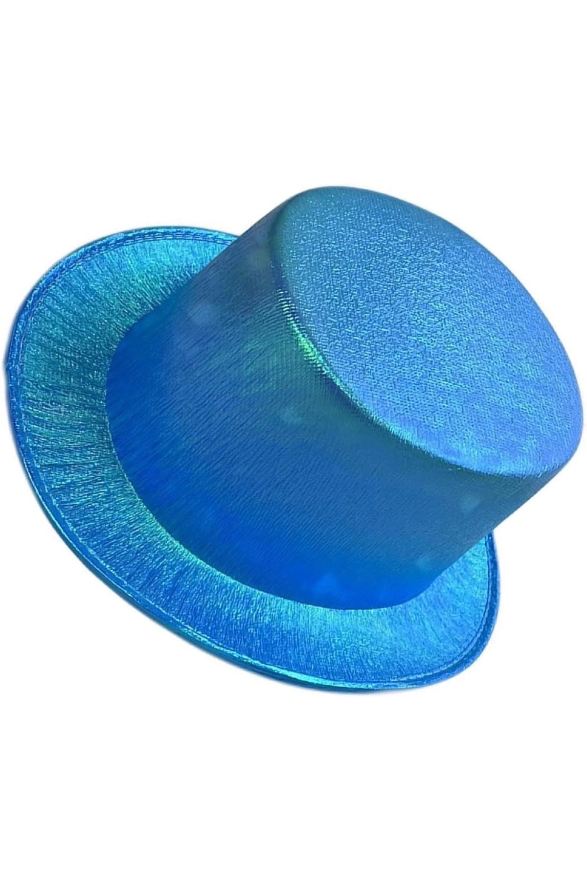 PAZAR DÜNYASI Mavi Renk Işıltılı Hologram Kumaş Kaplama Fötr Silindir Şapka Yetişkin Boy