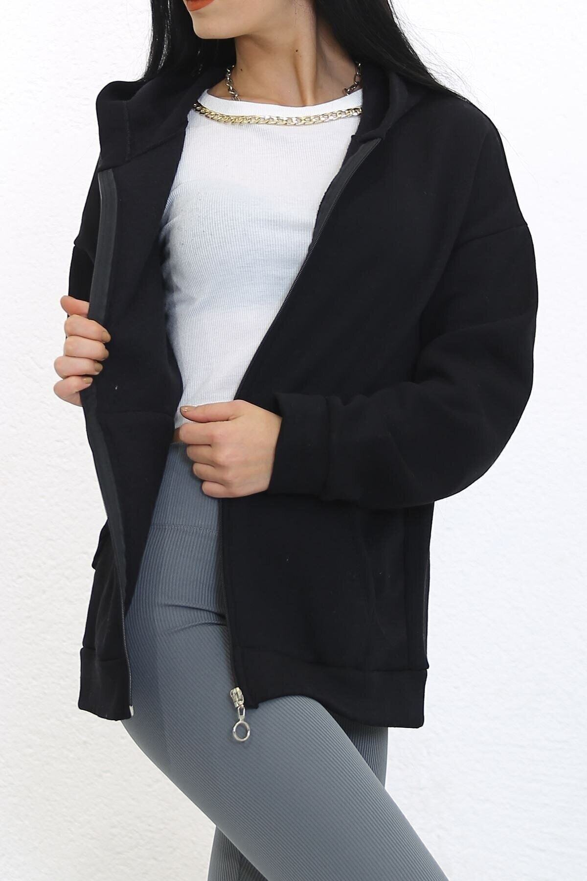 Pink Sky Kapüşonlu Fermuarlı Sweat Siyah görsel 5