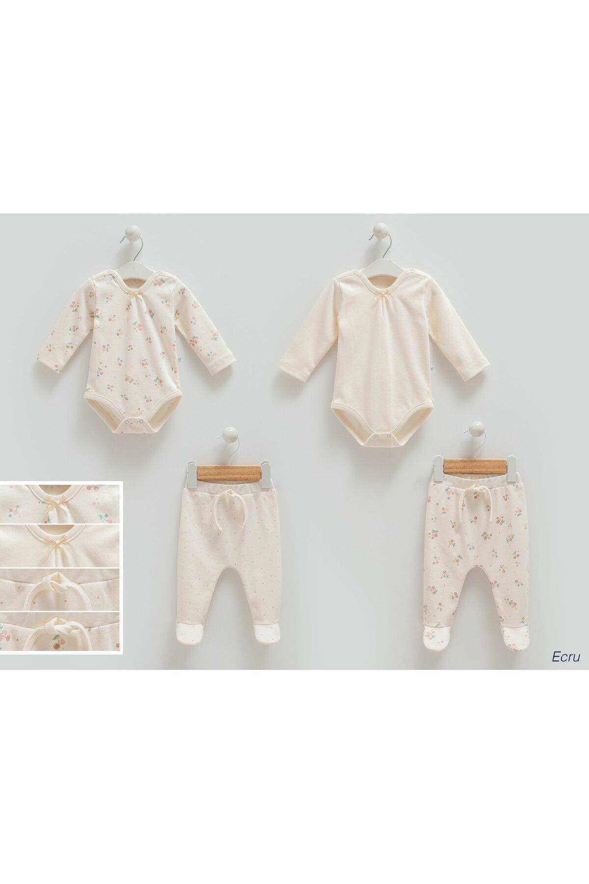 Caramell KIZ BEBEK 4'LÜ SET (2ADET BODY 2 ADET PANTOLON) %100 PAMUK 1-3 AY