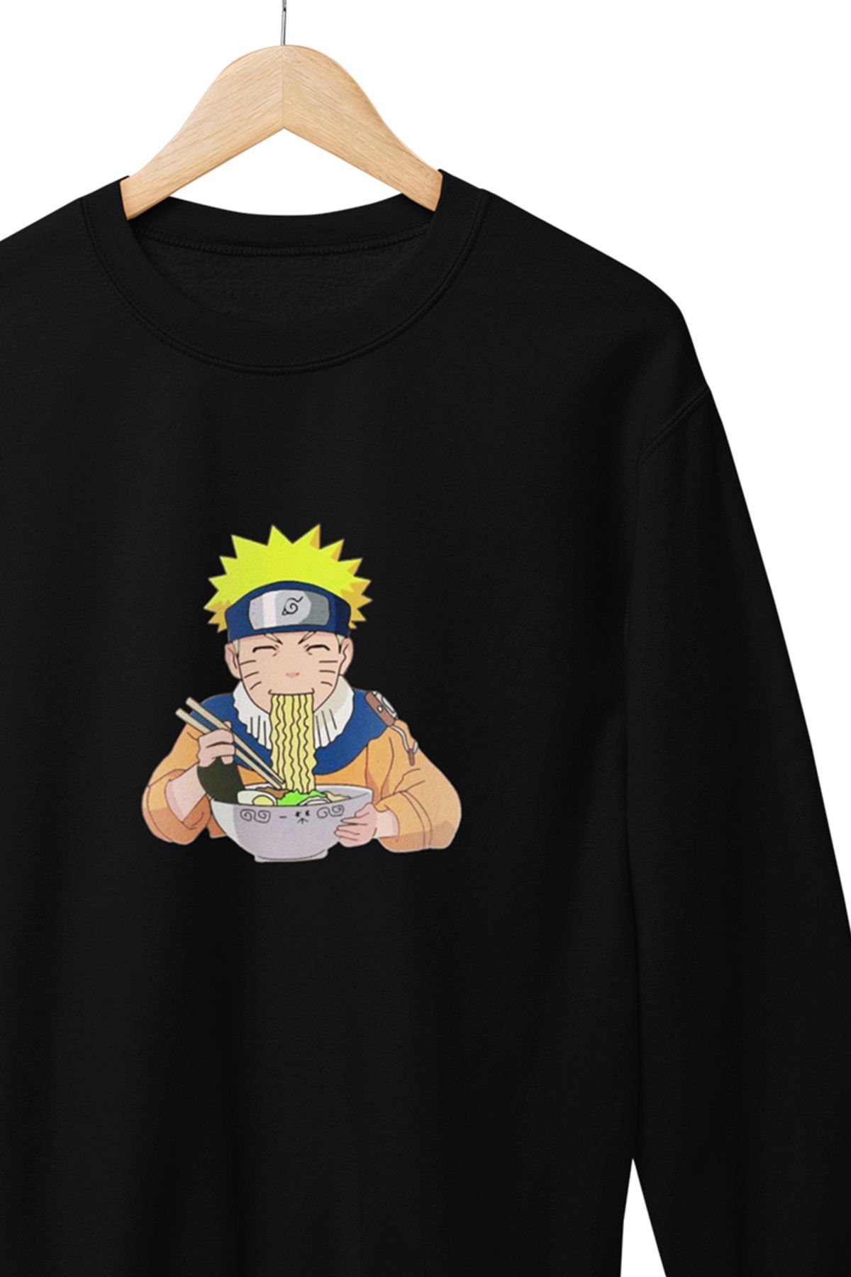 qoeuyl boutique Naruto Anime Spagetti Hediyelik Baskılı %100 Pamuklu Bisiklet Yaka Sweatshirt