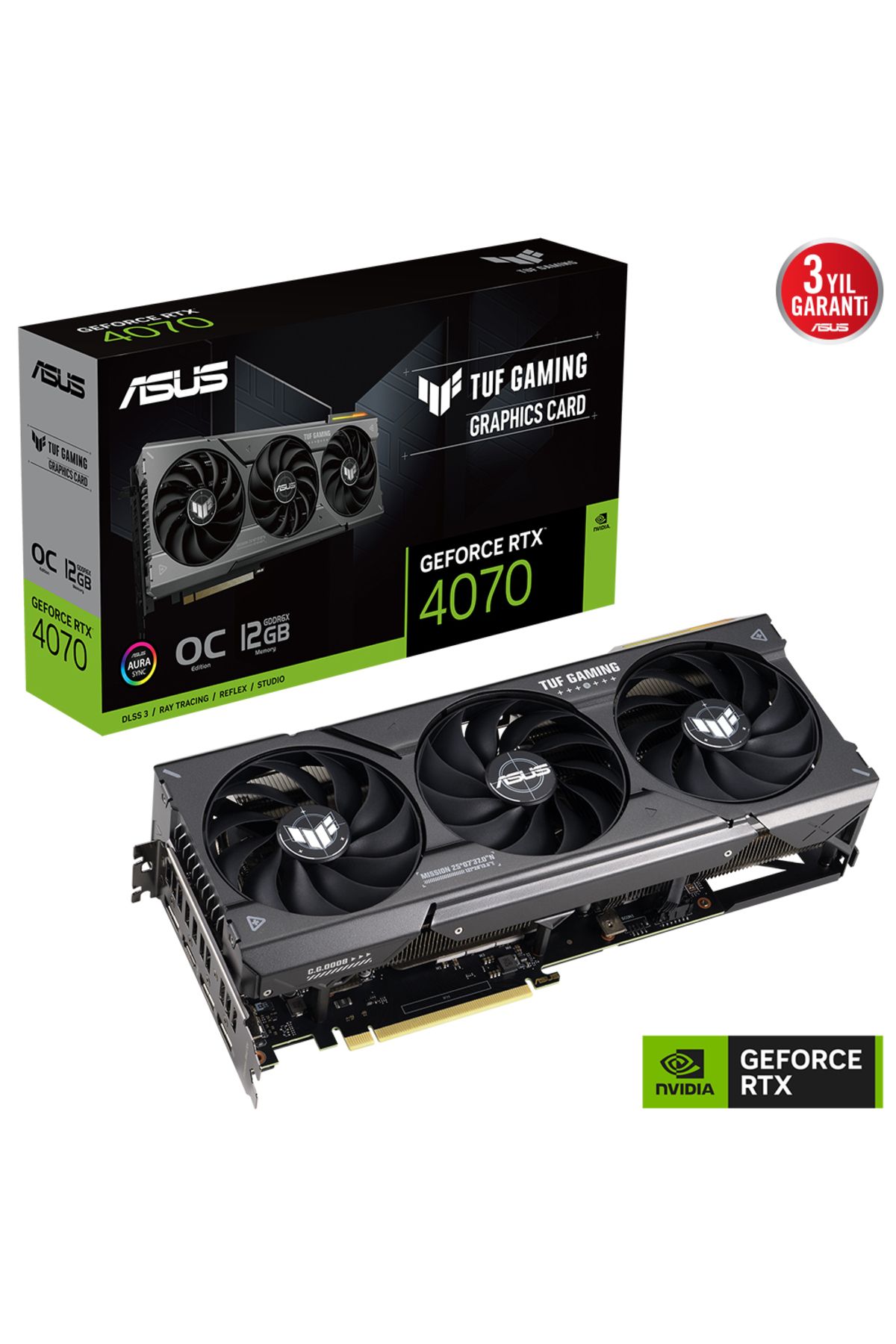 ASUS-Tuf Gaming Geforce Rtx 4070 Oc Tuf-Rtx4070-O12G-Gaming 12Gb Gddr6X 192Bit Dx12 Dlss 3 Gaming (O 1