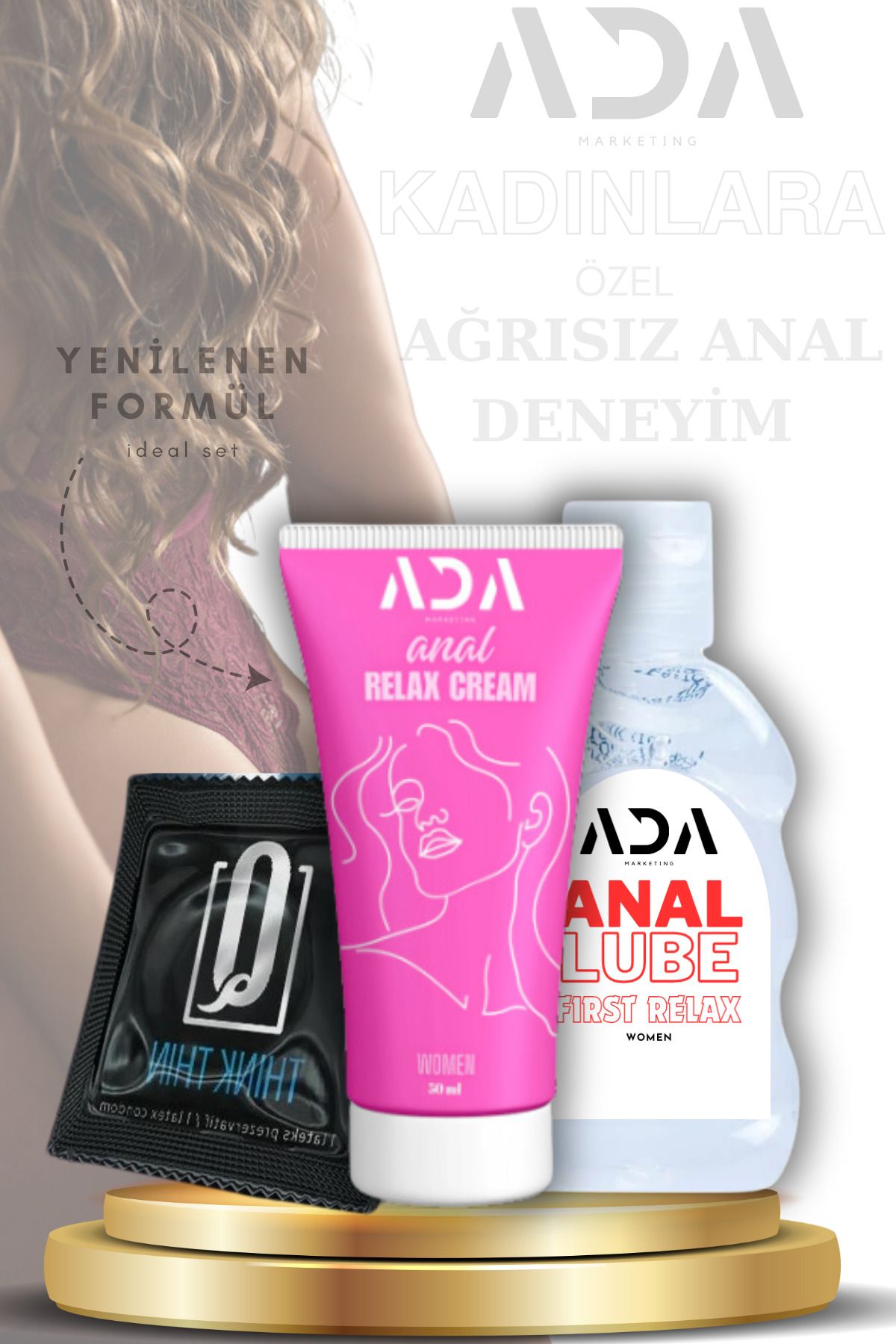 Ada Marketing Kadınlara Özel 50ml Anal Kayganlaştırıcı Jel ve Anal Relax Krem Seti – Prezervatif