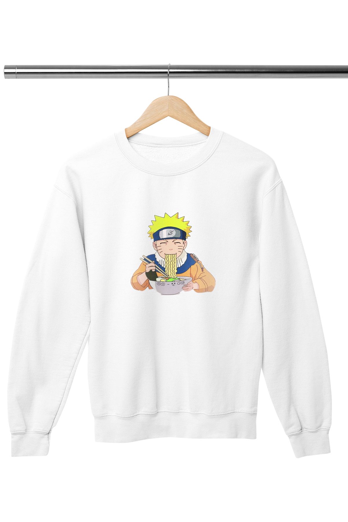 qoeuyl boutique Naruto Anime Spagetti Hediyelik Baskılı %100 Pamuklu Bisiklet Yaka Sweatshirt