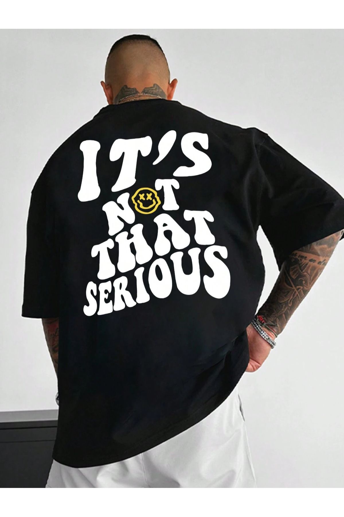 GIANTSTORE Its Not That Serious Baskılı Oversize Siyah Erkek Tişört