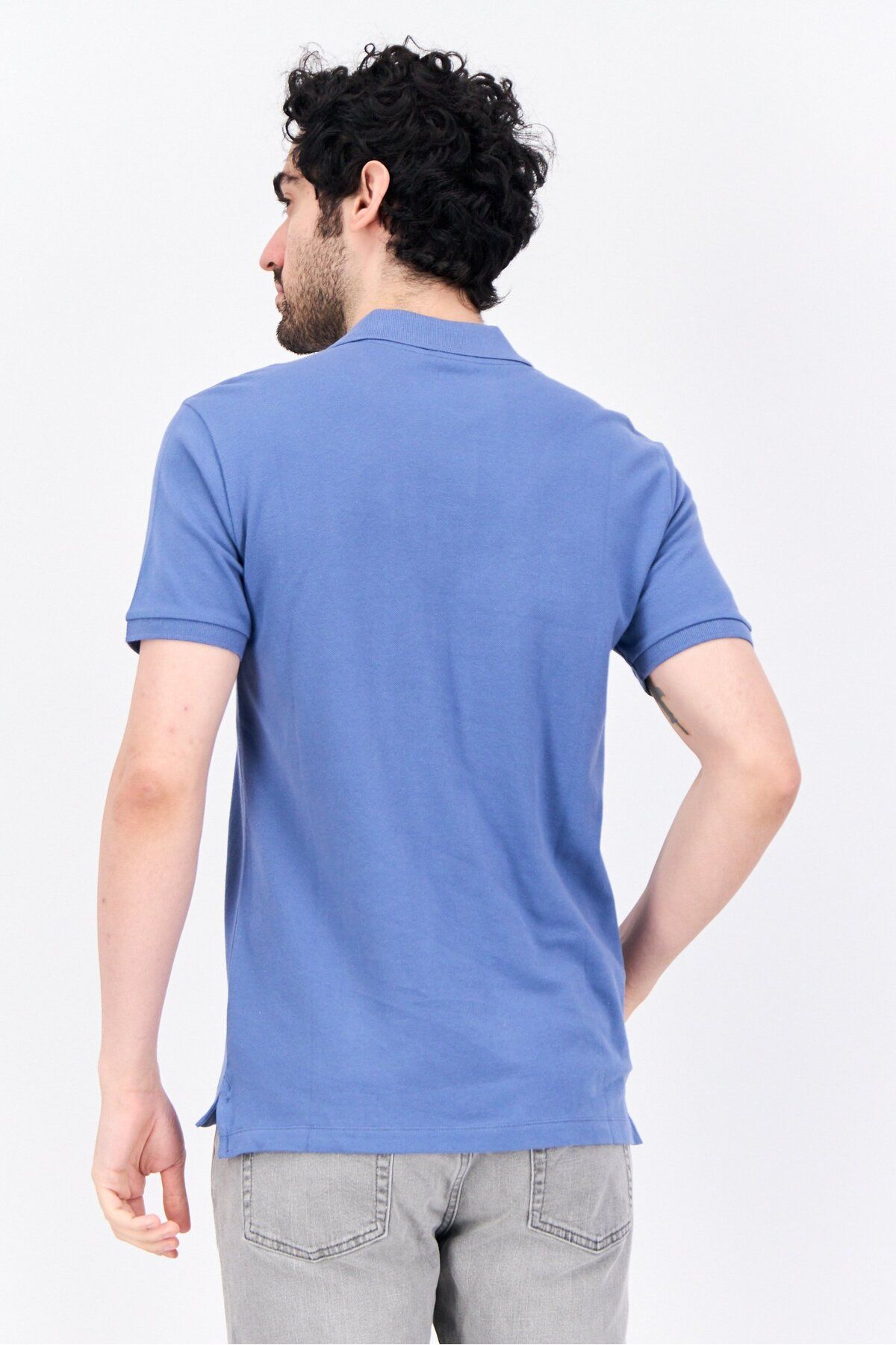 GAP-Men Regular Fit Short Sleeves Plain Polo Shirt, Dusty Blue 3