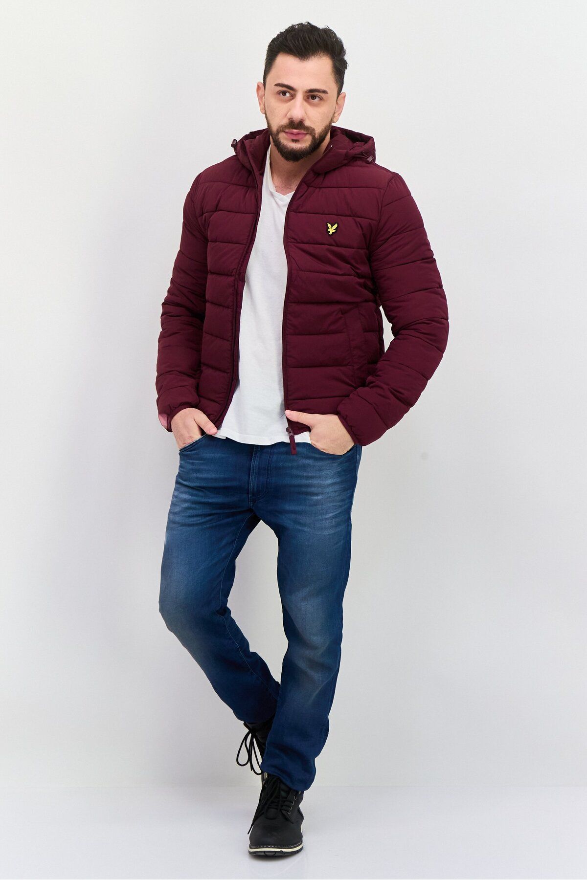Lyle & Scott-Men Quilted Puffer Jacket, Burgundy 4