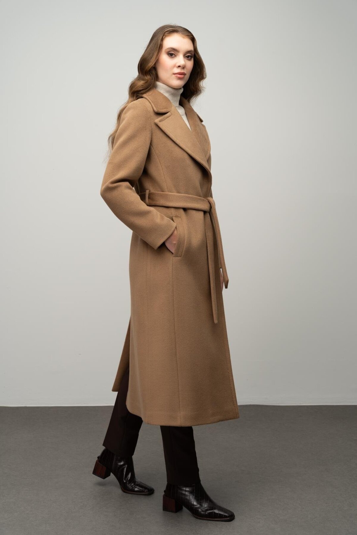 Olcay  Çıt Çıt Kapamalı Belden Bağlamalı Exclusive Kaban K. KAMEL 3057 - Görsel 6