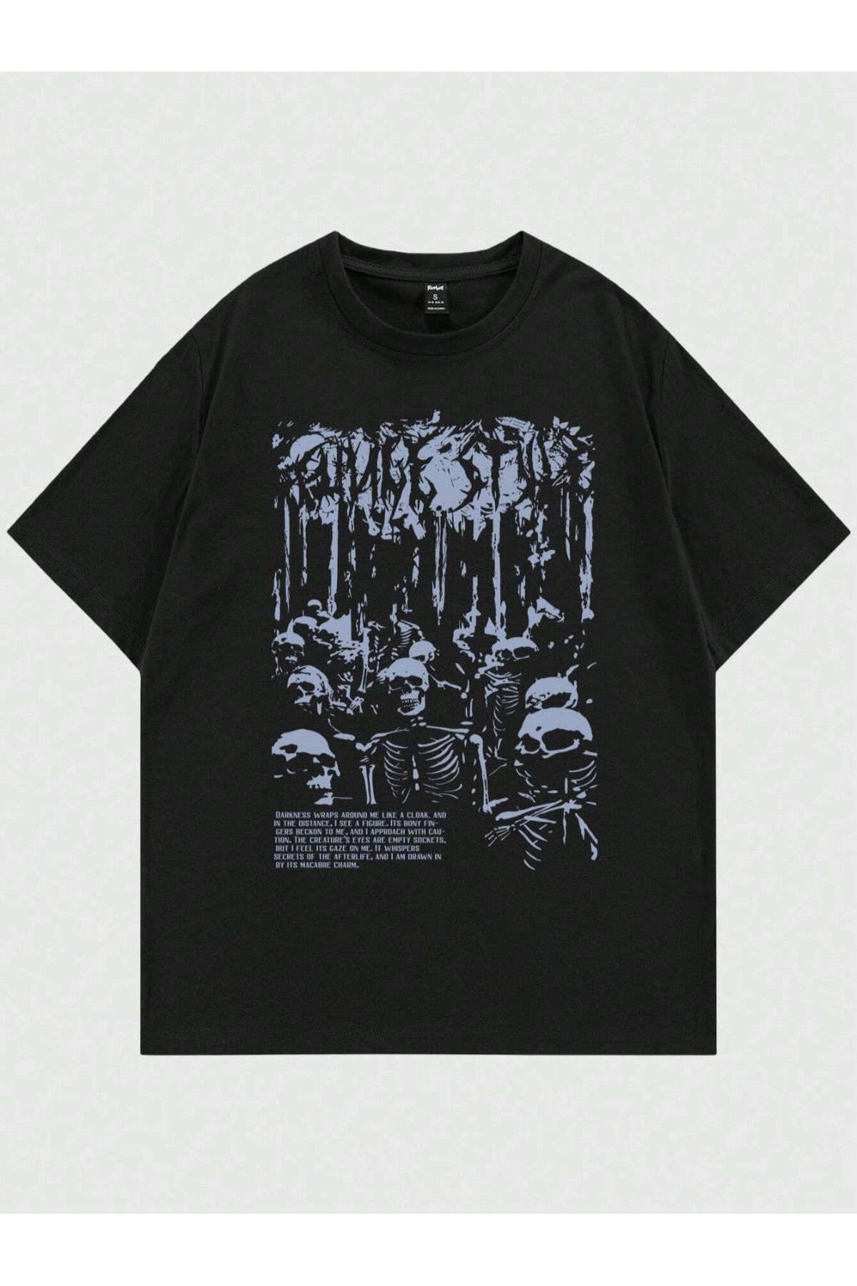 GIANTSTORE Grunge Punk Baskılı Oversize Siyah Erkek Tişört