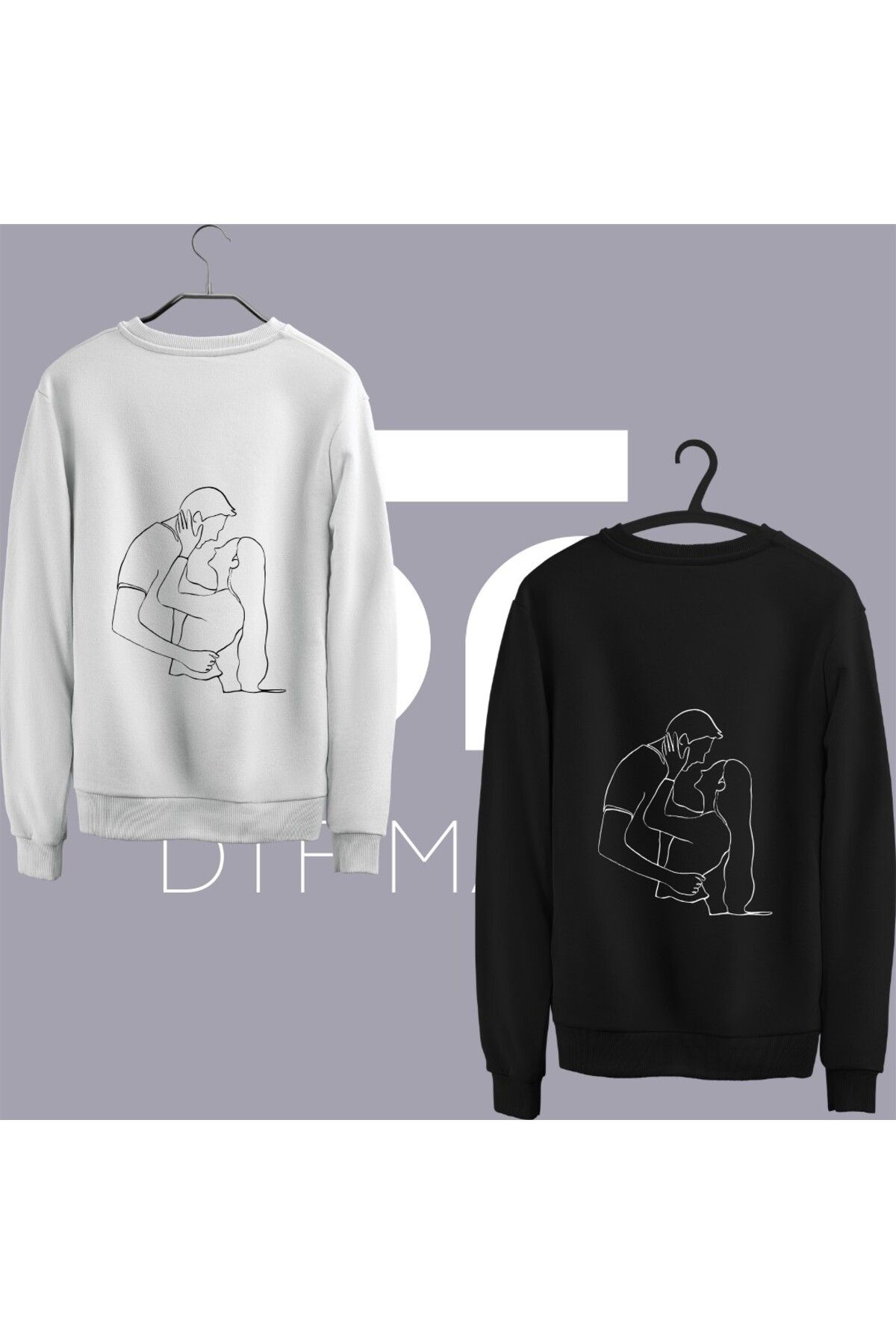 dtfmarkt 2'li Couple Çizim Sırt Baskılı Sweatshirt