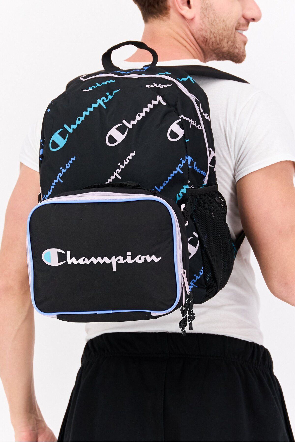 Champion-Men Brand Logo Backpack With Lunch Kit 18 L x 14 H x 7 W cm, Black 3